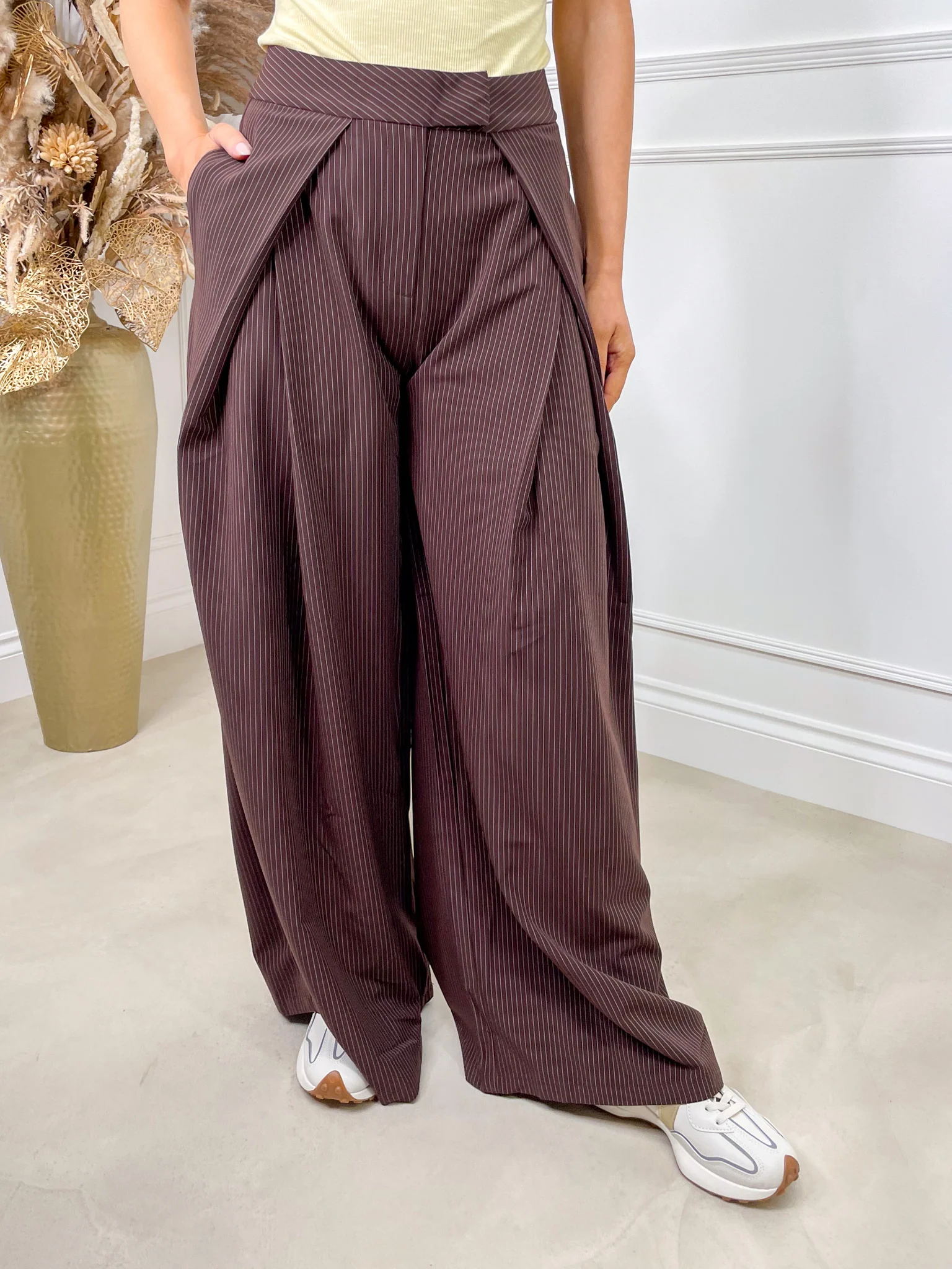 Addison Wide Leg Pinstripe Trouser - Image 2