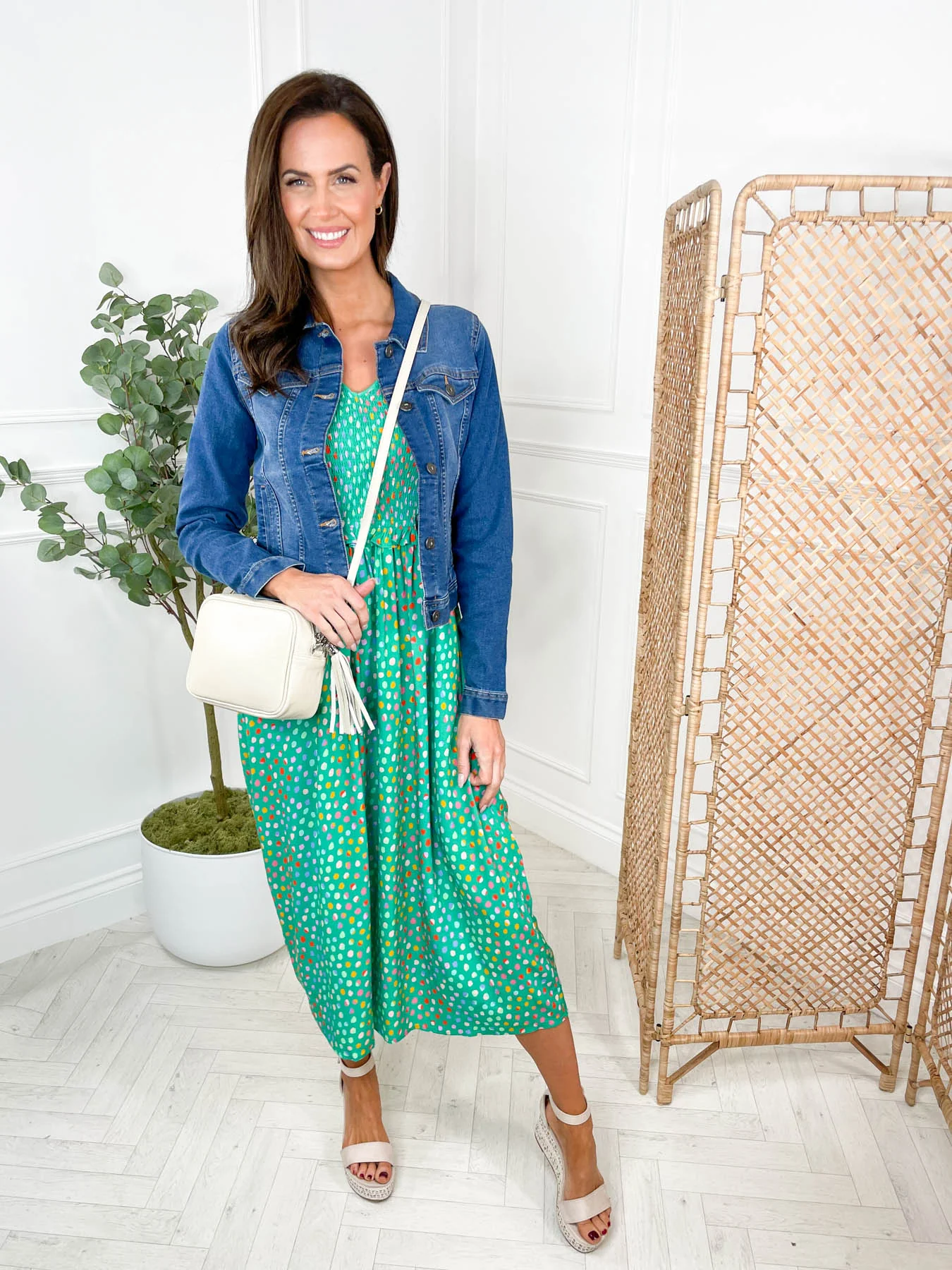 Bettina Midi Shirred Dress - Green Rainbow Pebbles by Sugarhill Brighton - Image 3