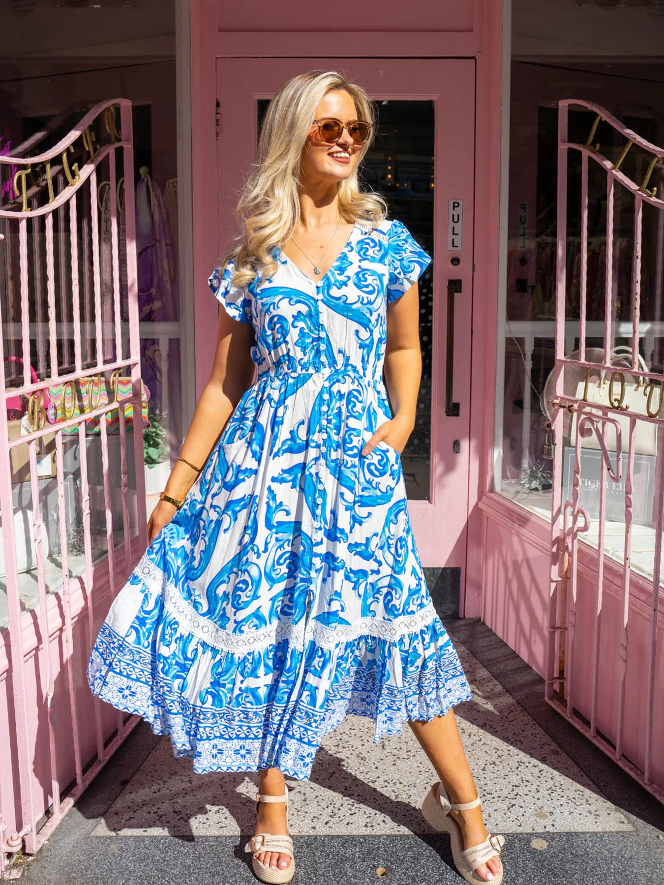 Cally Tea Dress - Blue Abstract
