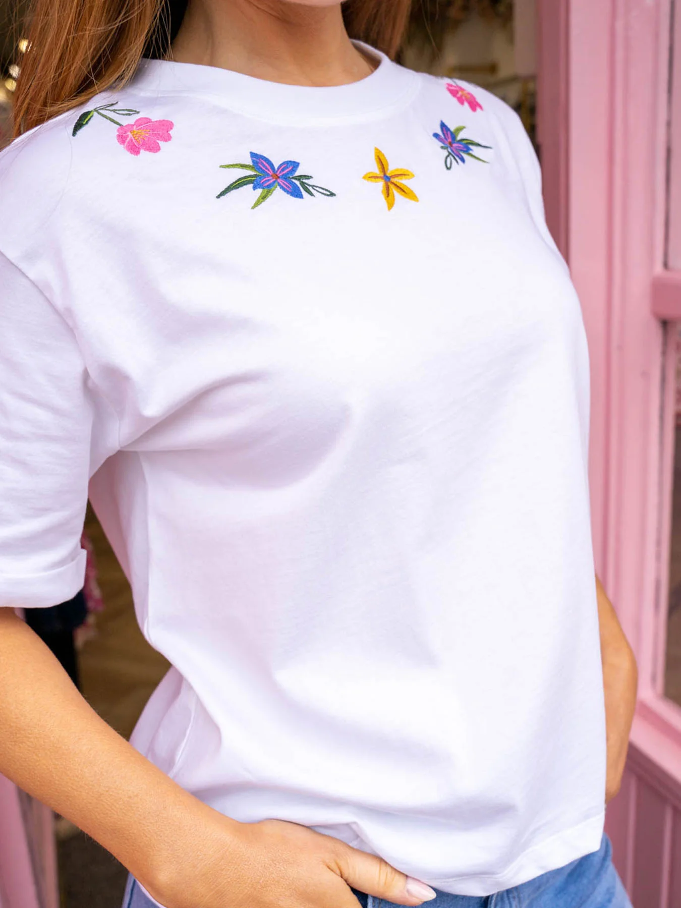 Celia Boxy T-Shirt - White Flower Chain by Sugarhill Brighton - Image 2