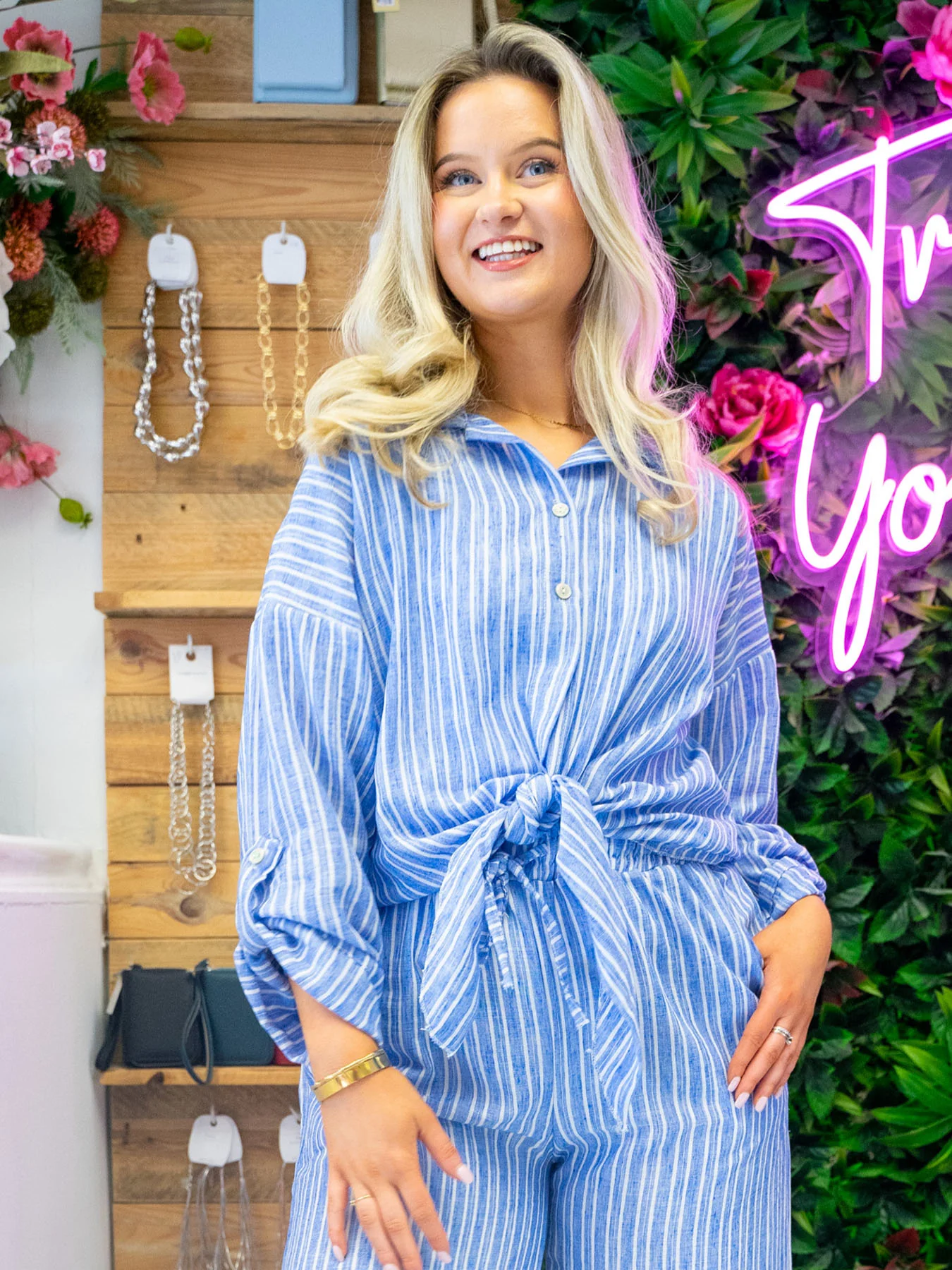 Cosima Tie Front Shirt - Blue Stripe