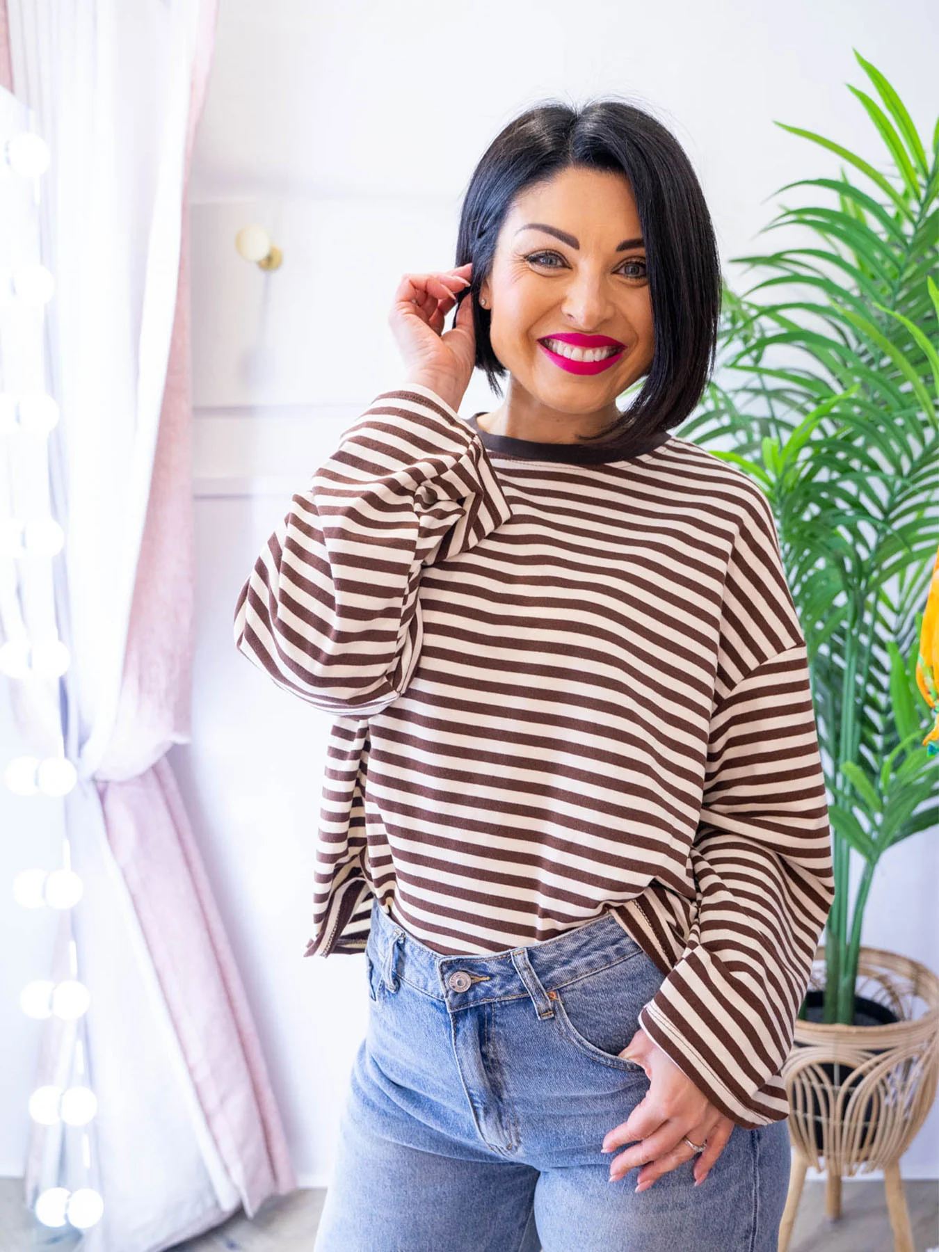 Edie Striped Long Sleeve Tee - Brown