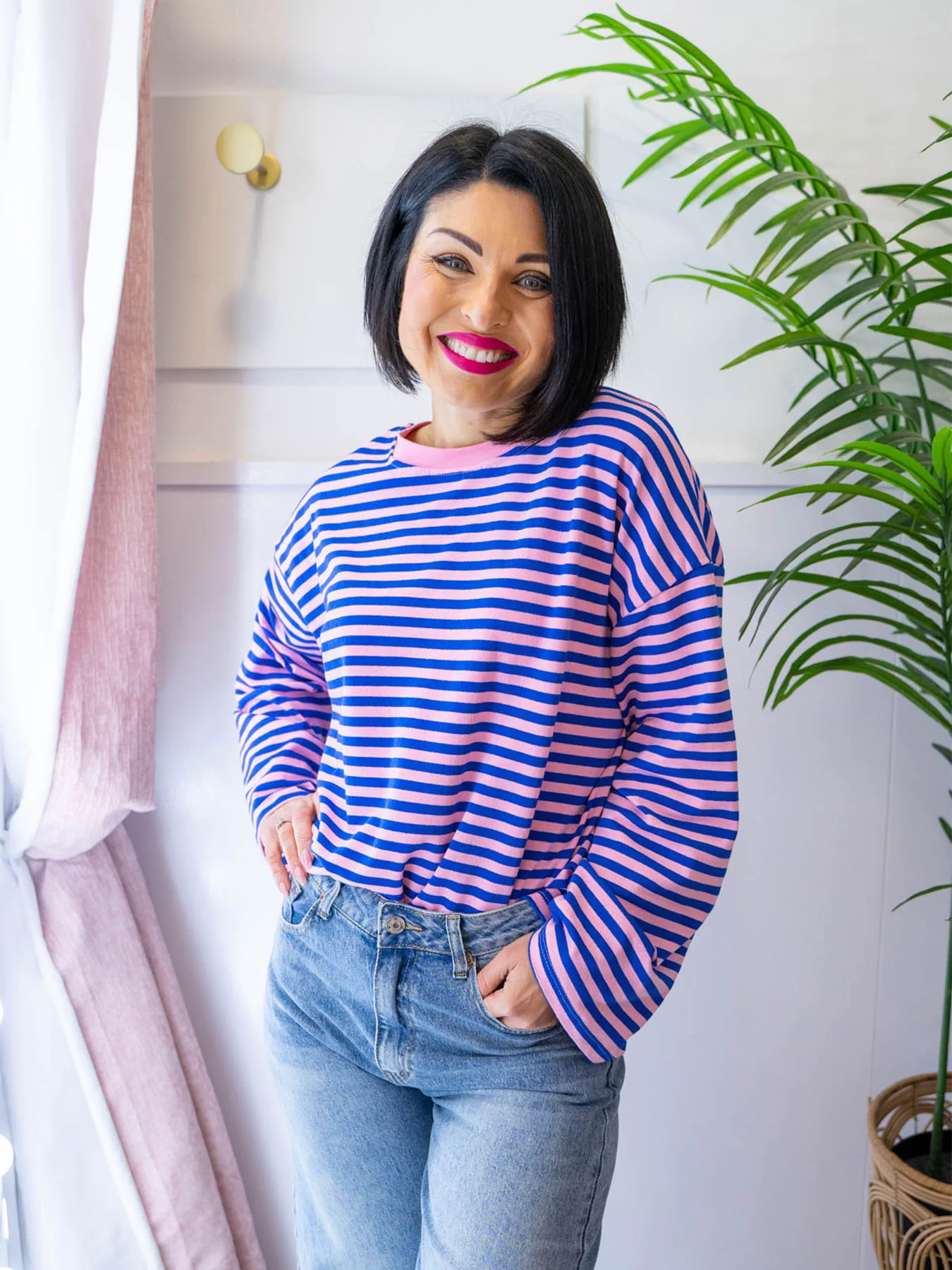 Edie Striped Long Sleeve Tee - Bubblegum Pink