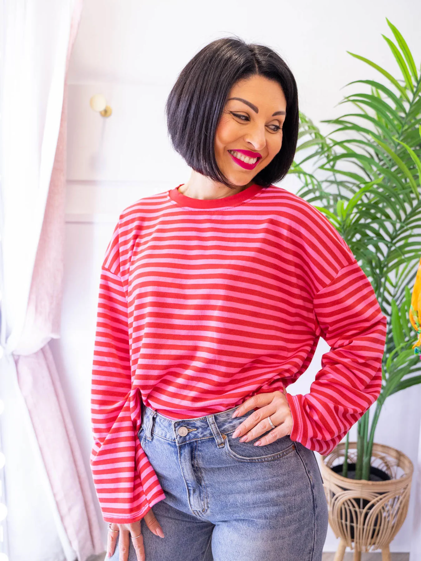 Edie Striped Long Sleeve Tee - Red