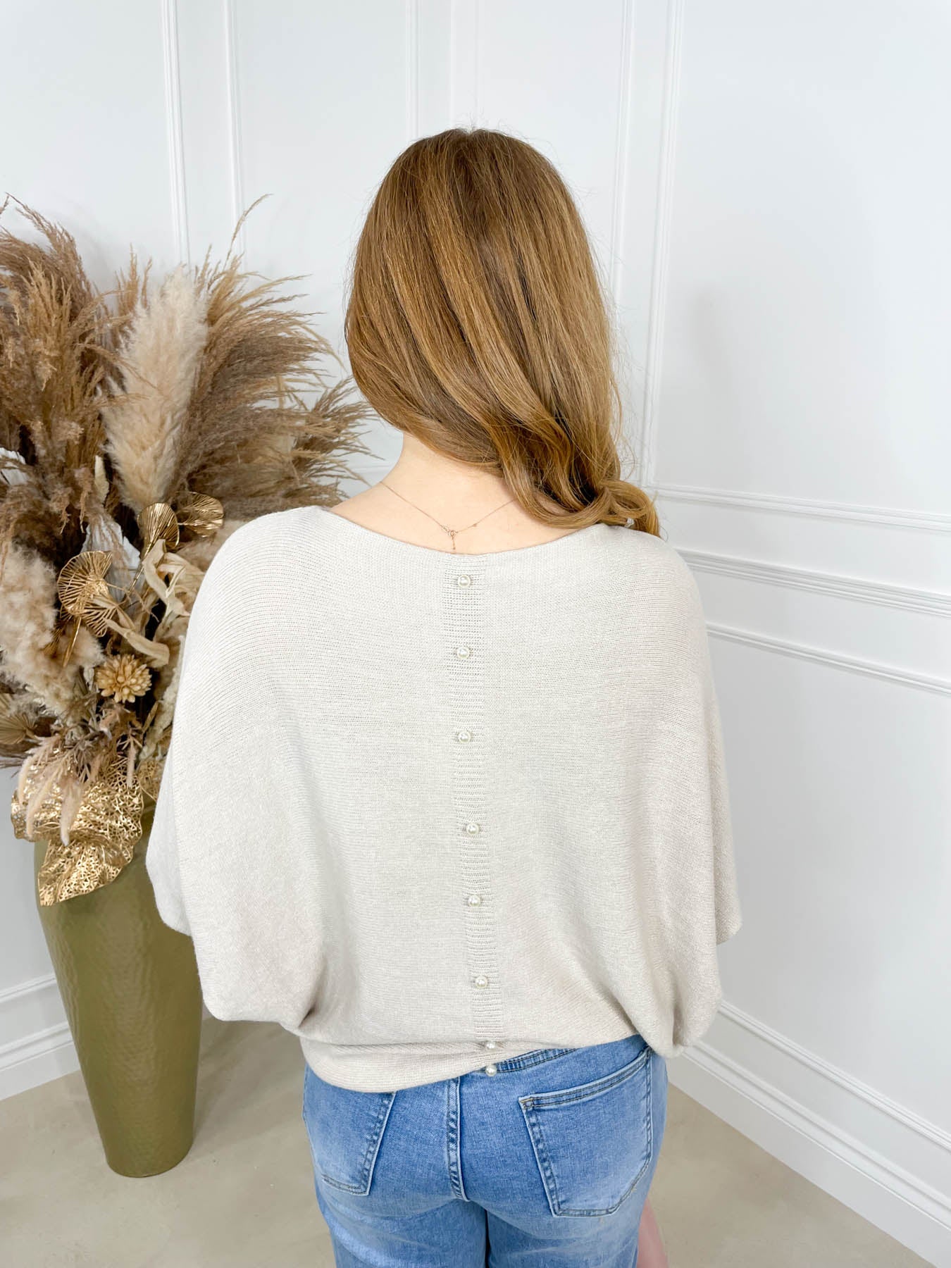 Eleanor Knitted Pearl Jumper - Beige - Image 5