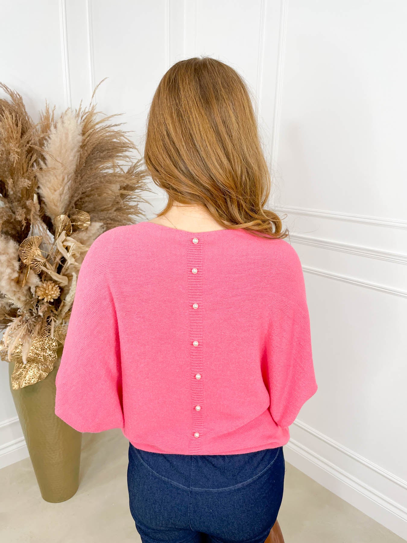 Eleanor Knitted Pearl Jumper - Coral - Image 3