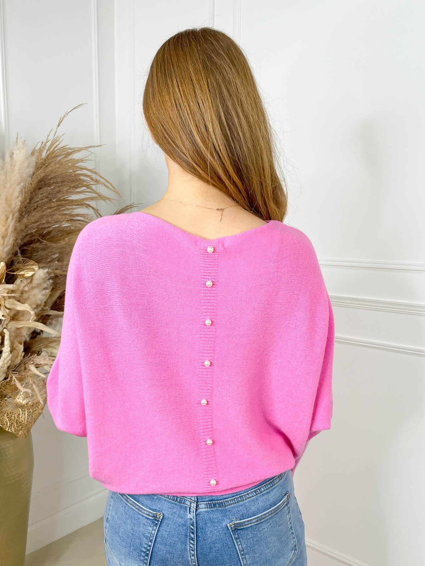 Eleanor Knitted Pearl Jumper - Fuchsia - Image 2