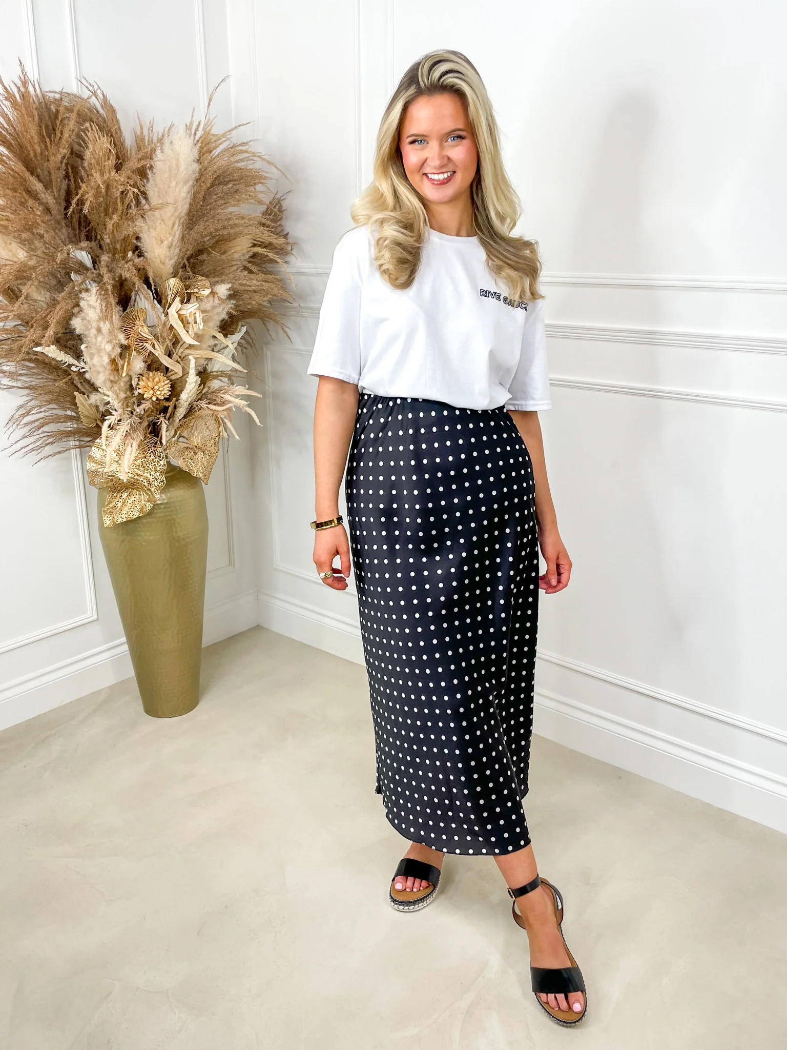 Flo Midi Satin Skirt - Black Polka - Image 3