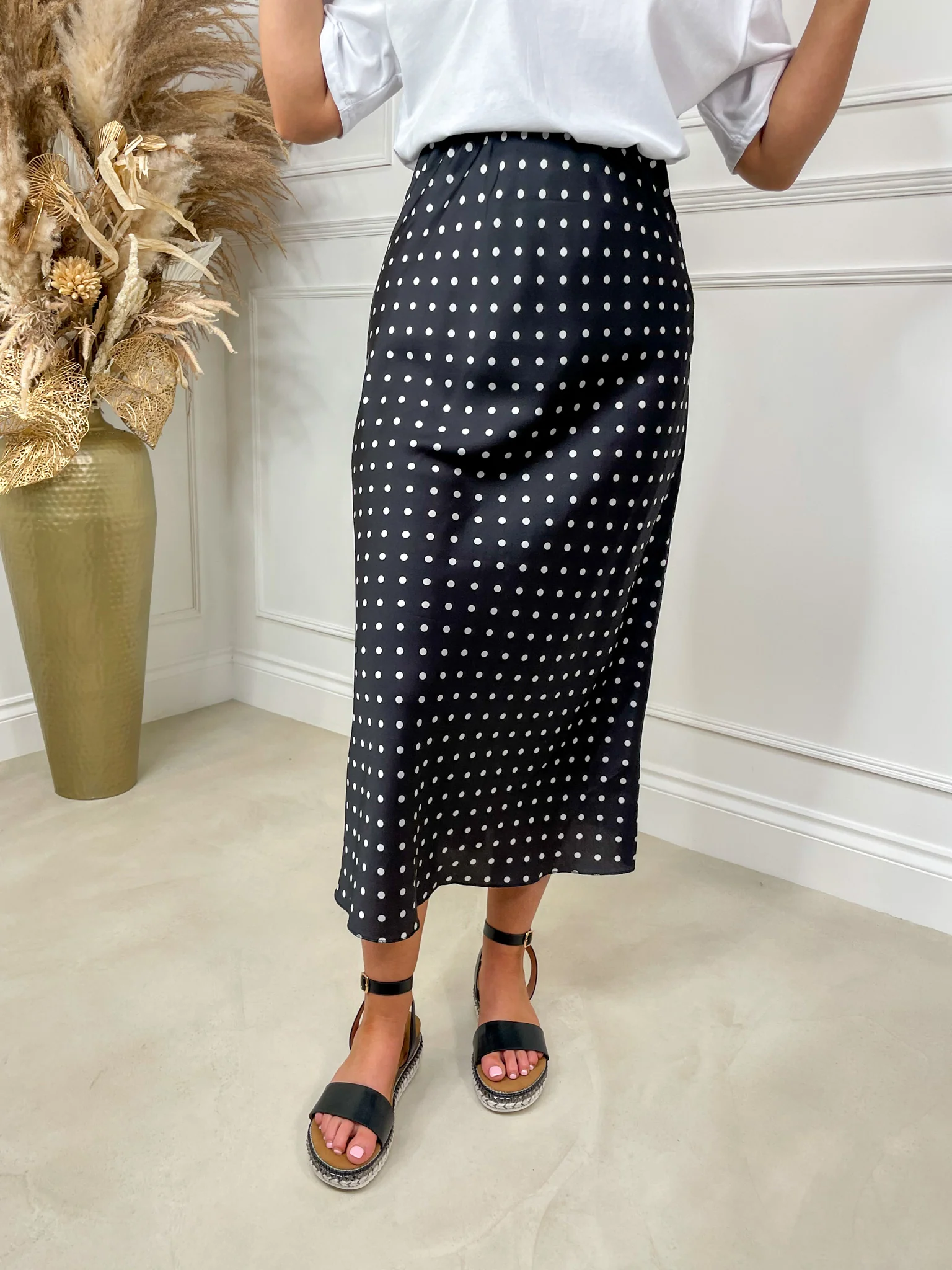 Flo Midi Satin Skirt - Black Polka - Image 4