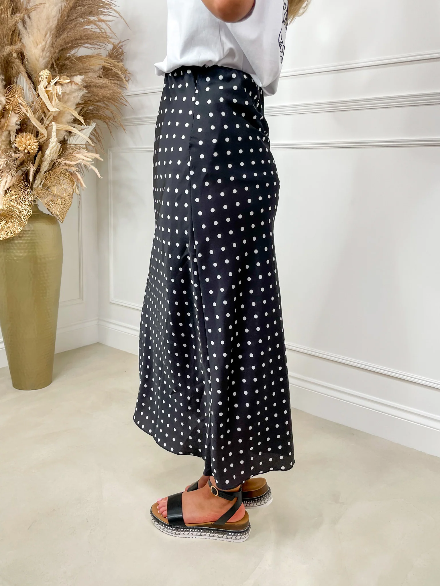 Flo Midi Satin Skirt - Black Polka - Image 5
