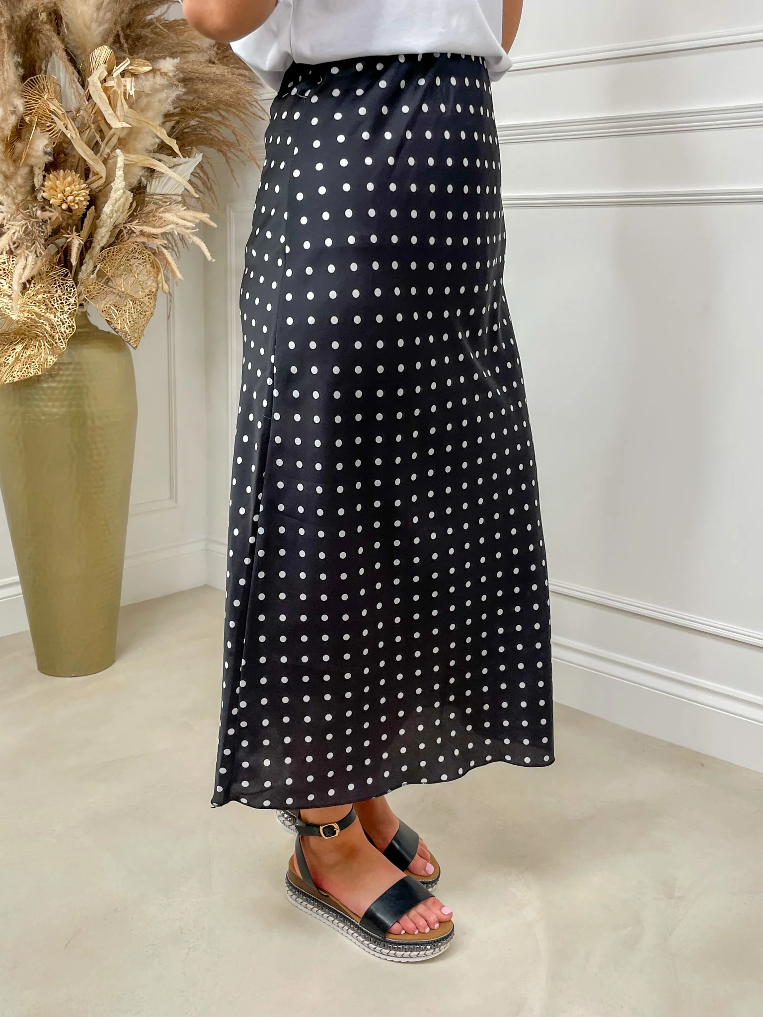 Flo Midi Satin Skirt - Black Polka - Image 7