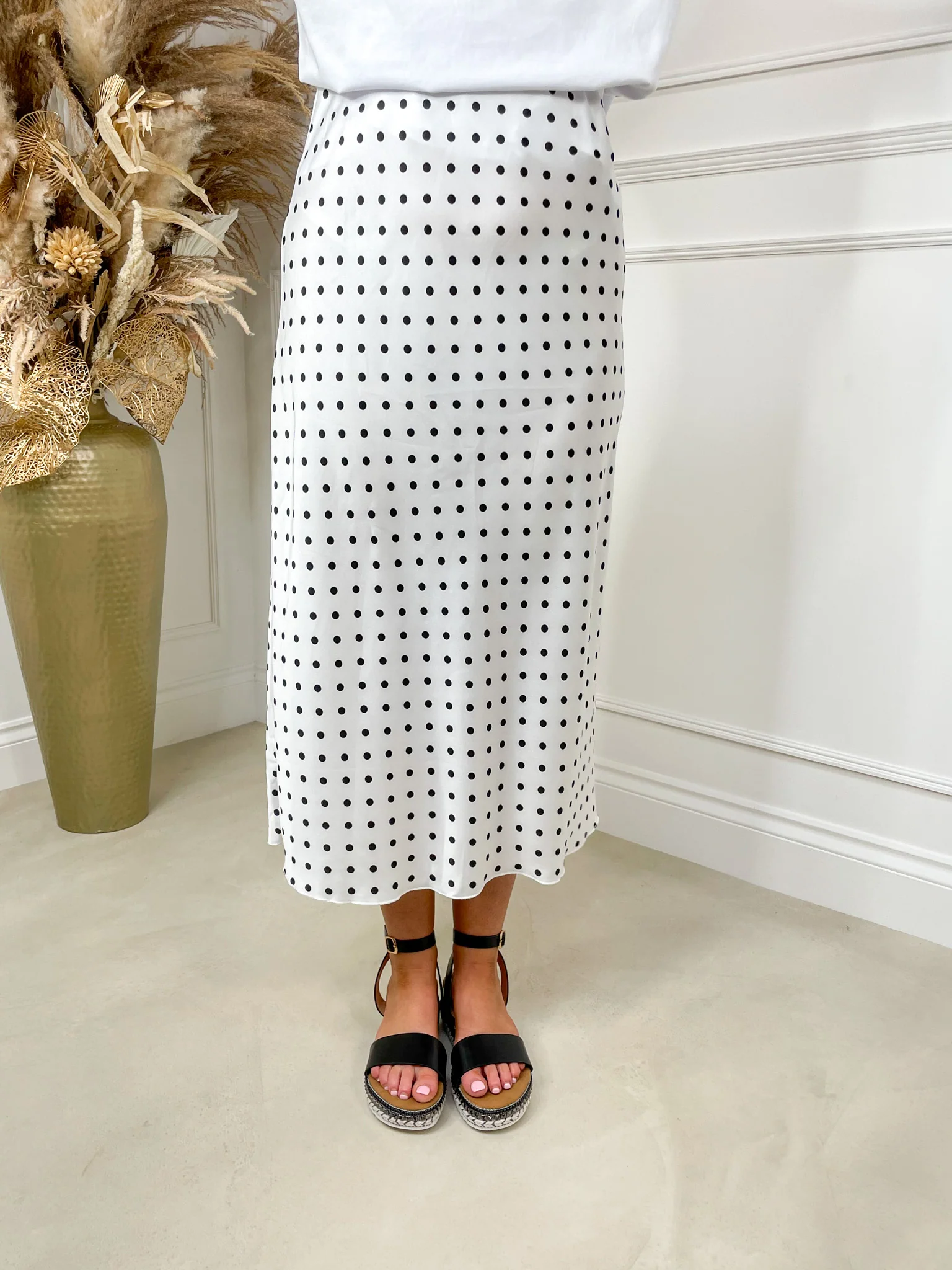 Flo Midi Satin Skirt - White Polka - Image 4
