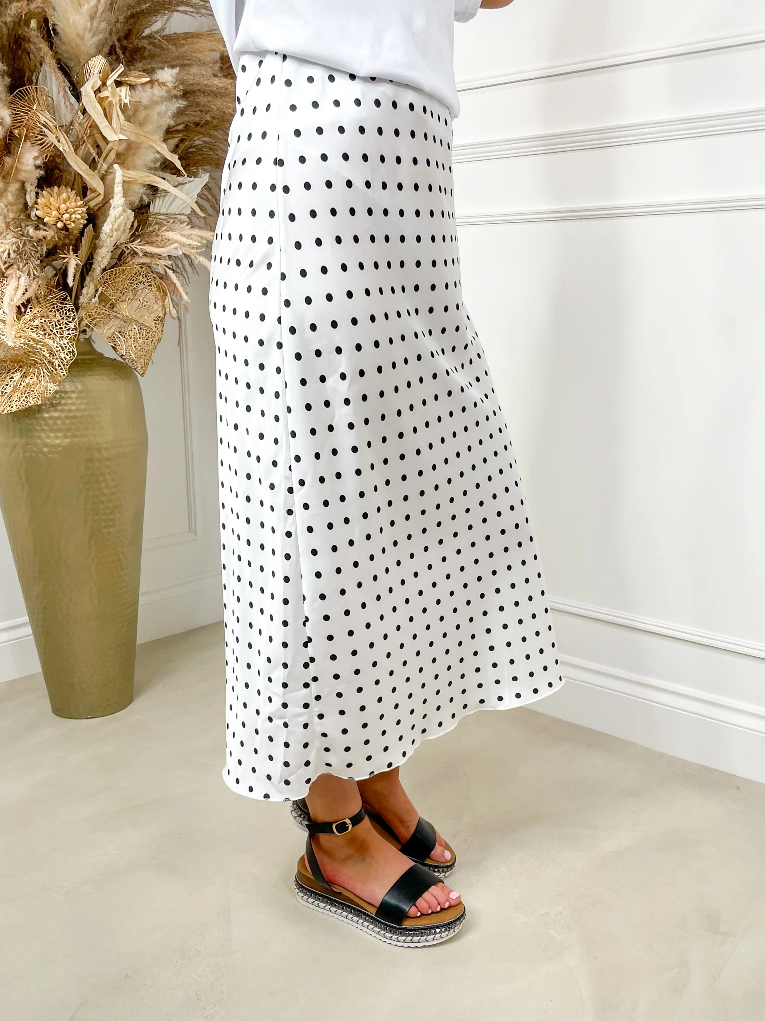 Flo Midi Satin Skirt - White Polka - Image 7