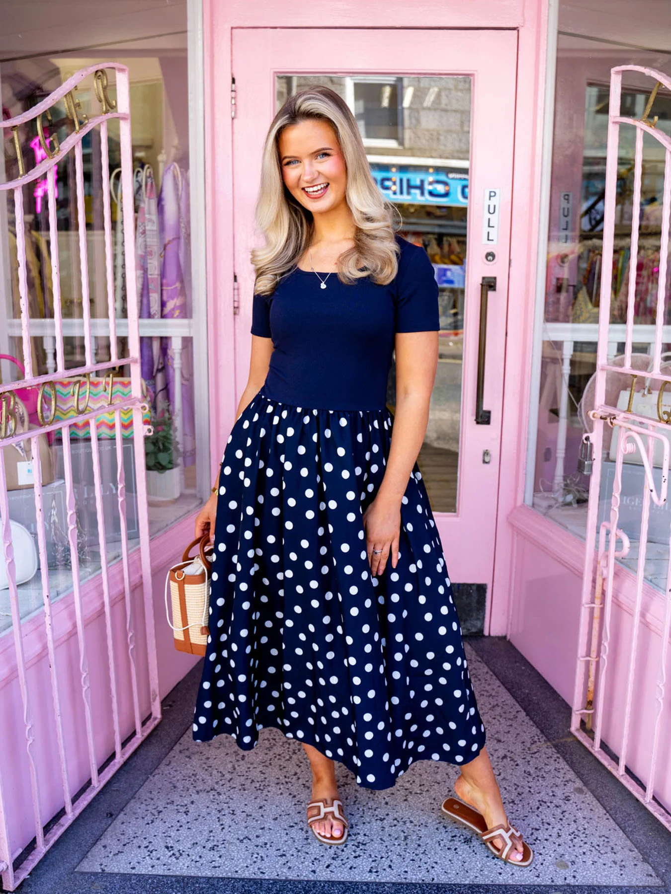 Francesca Dress - Navy Polka Dot