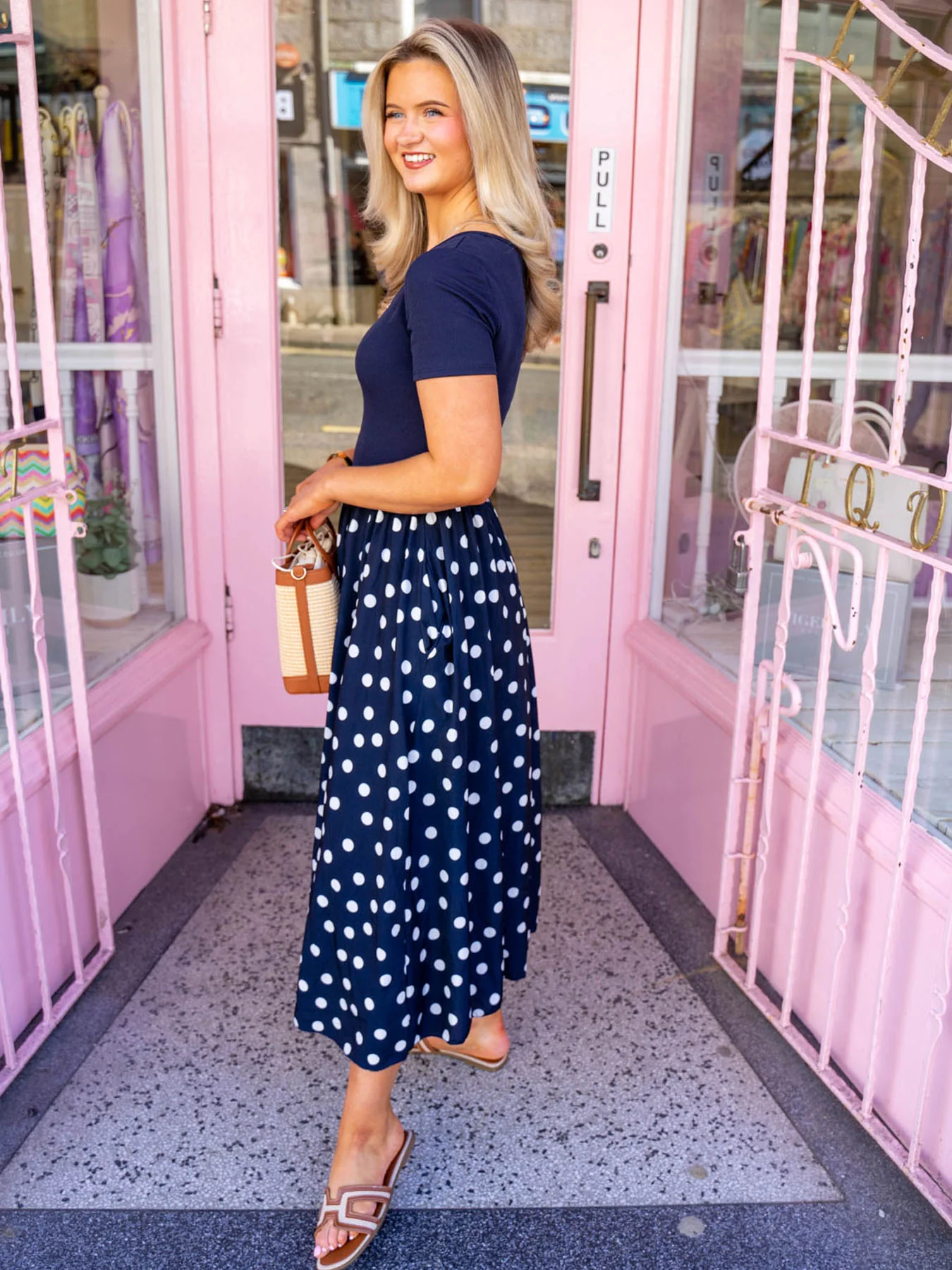 Francesca Dress - Navy Polka Dot - Image 4