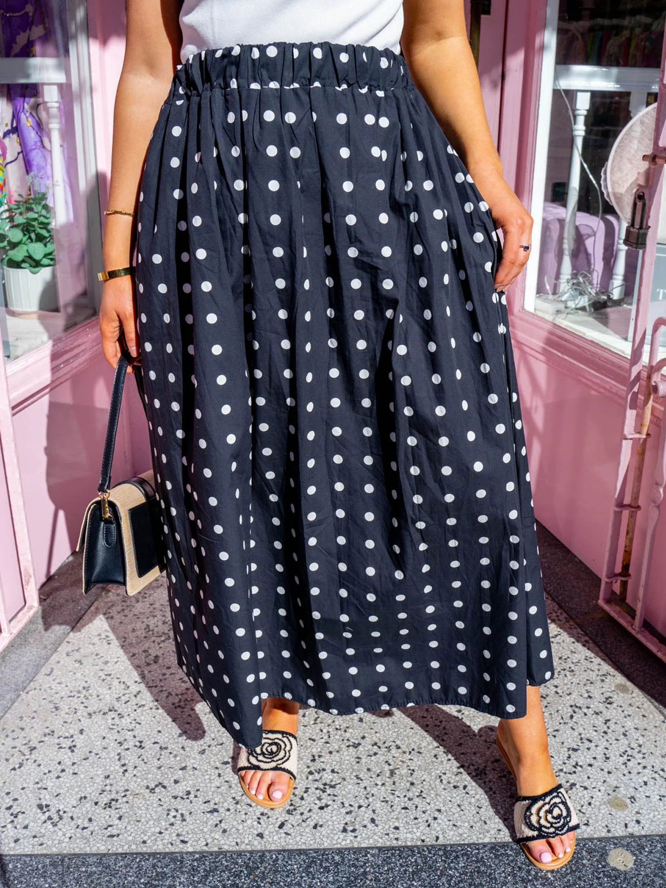 Gabrielle Poplin Midi Skirt - Black Polka - Image 2