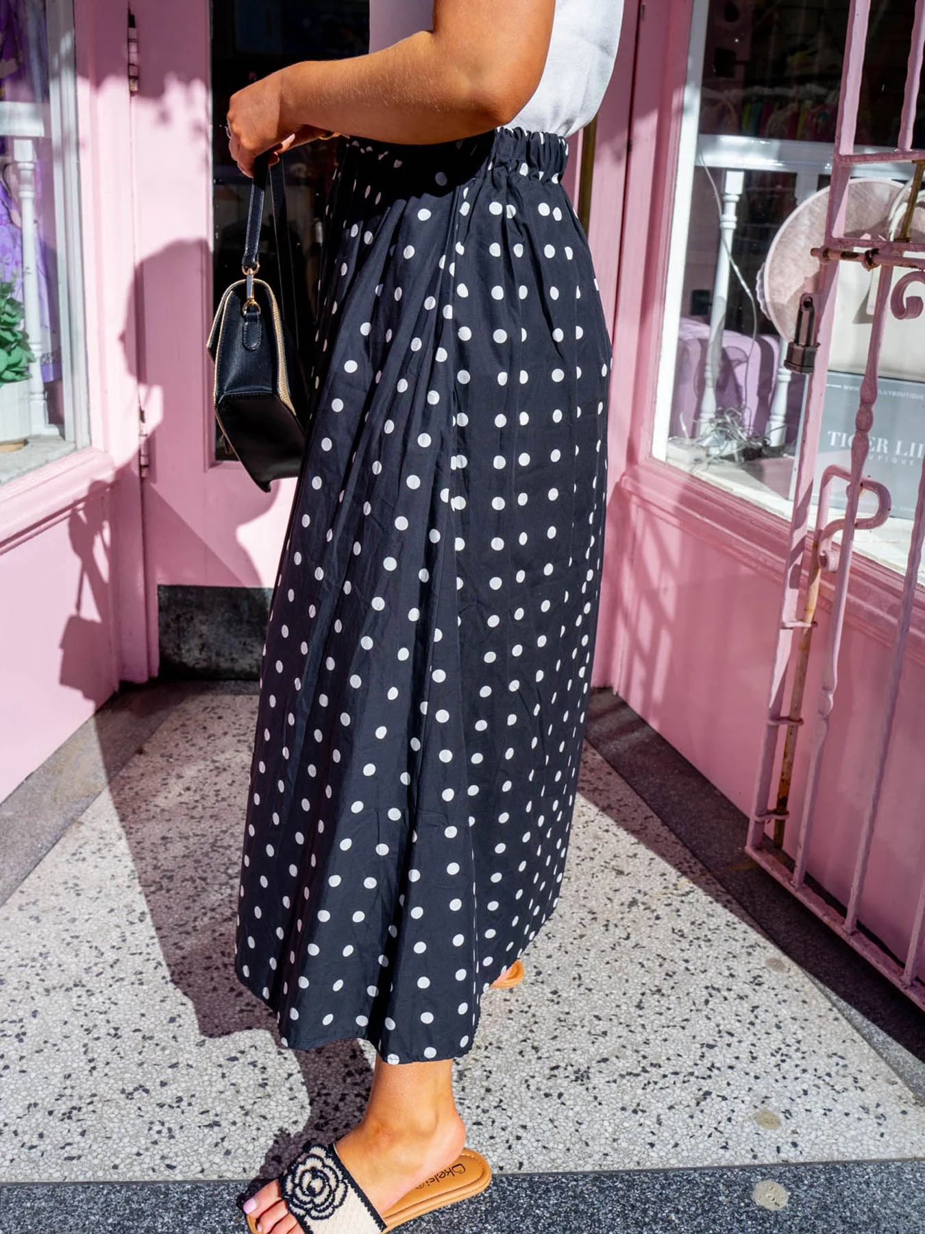 Gabrielle Poplin Midi Skirt - Black Polka - Image 3