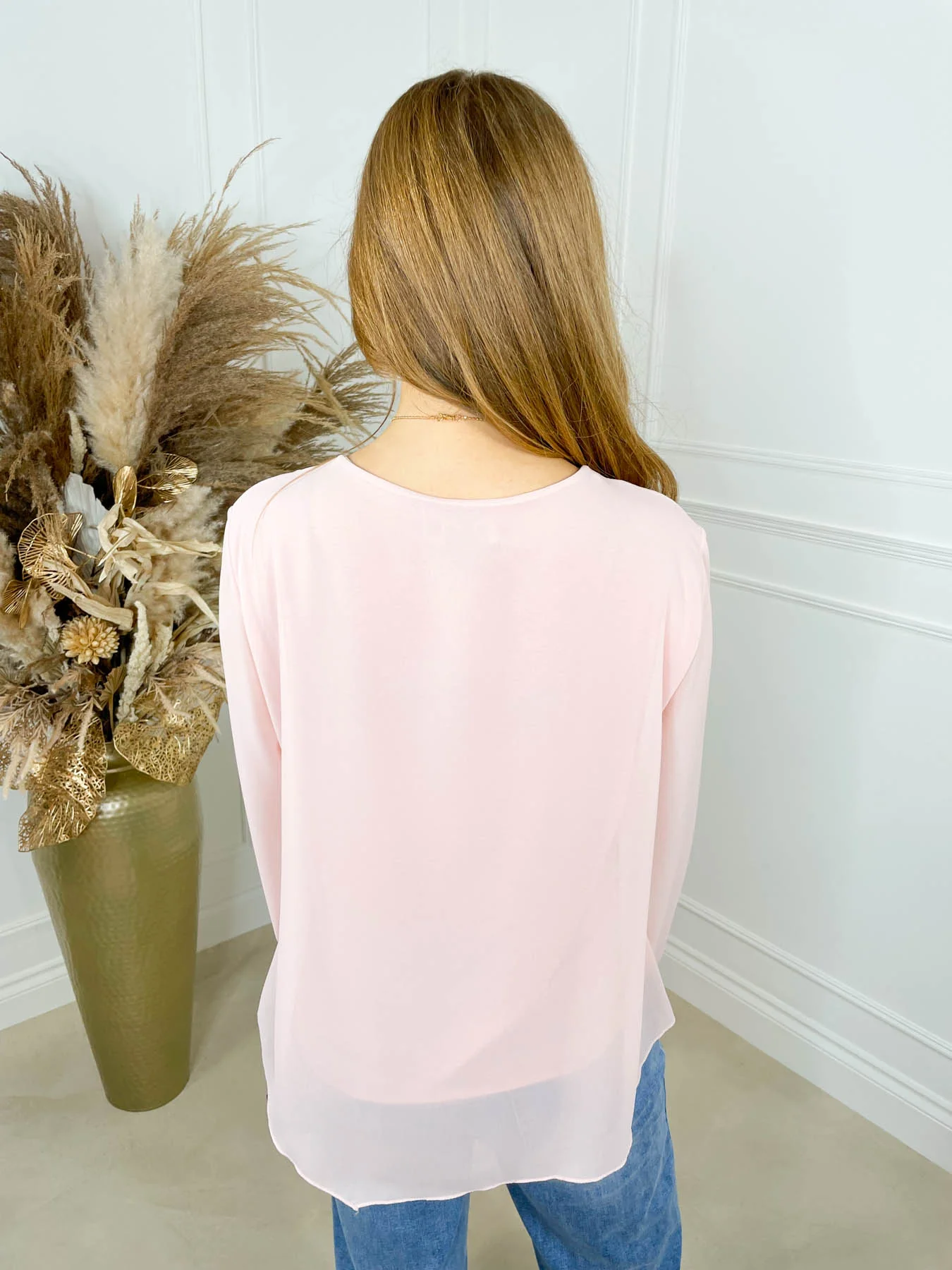 Gracie Tie Waist Blouse - Blush - Image 4