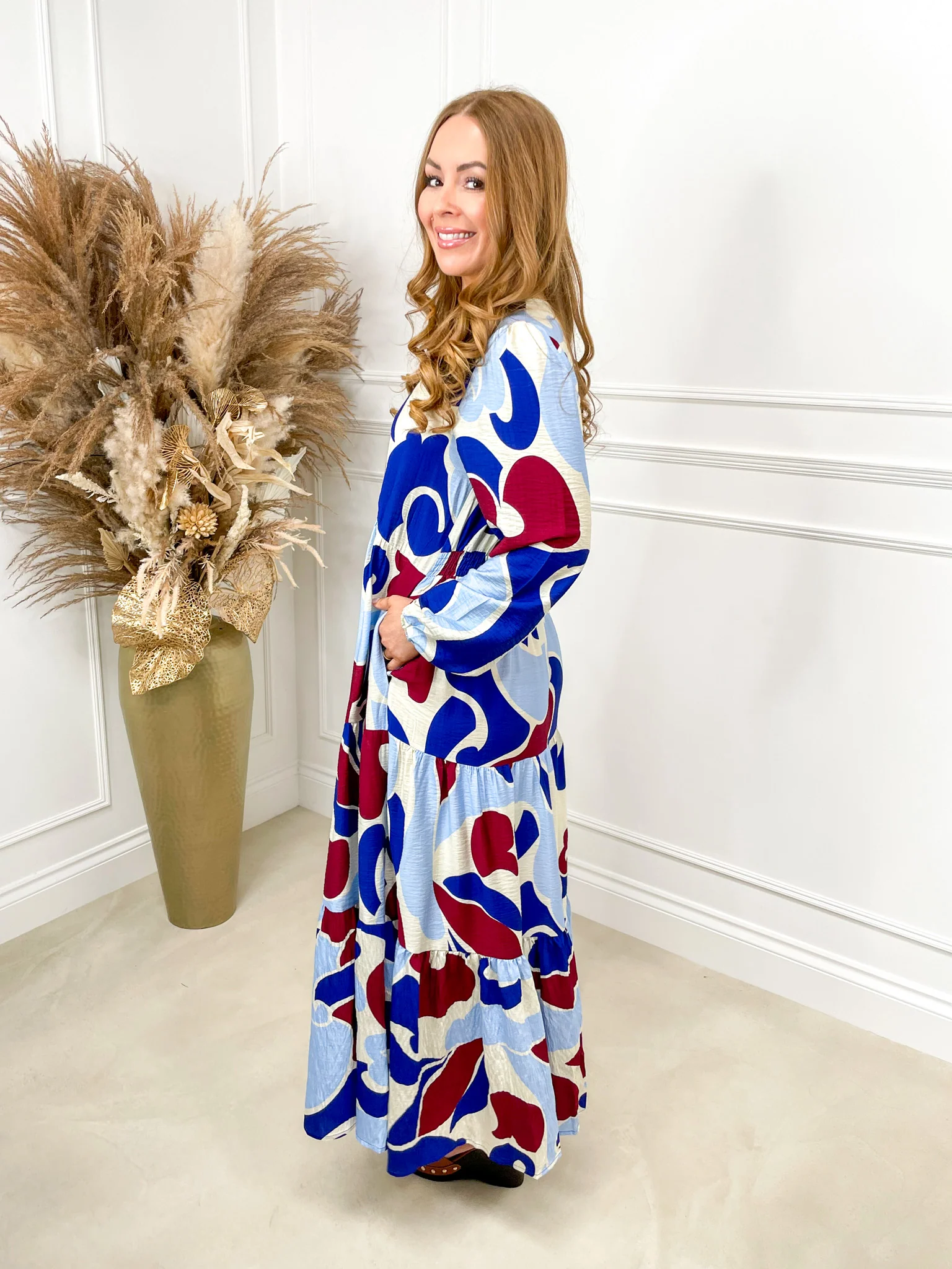 Iris Smock Midi Dress - Blue Abstract - Image 4