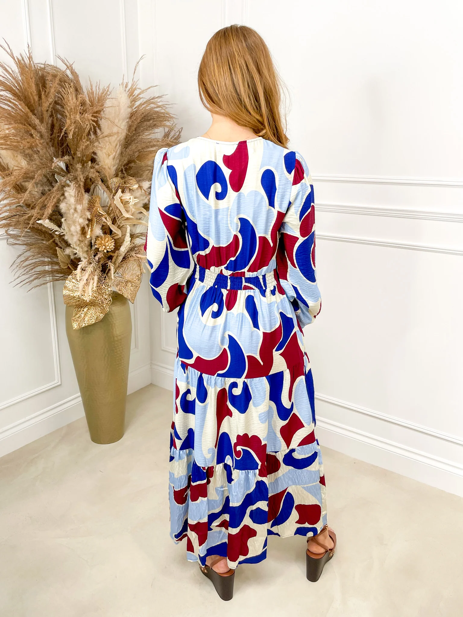 Iris Smock Midi Dress - Blue Abstract - Image 5