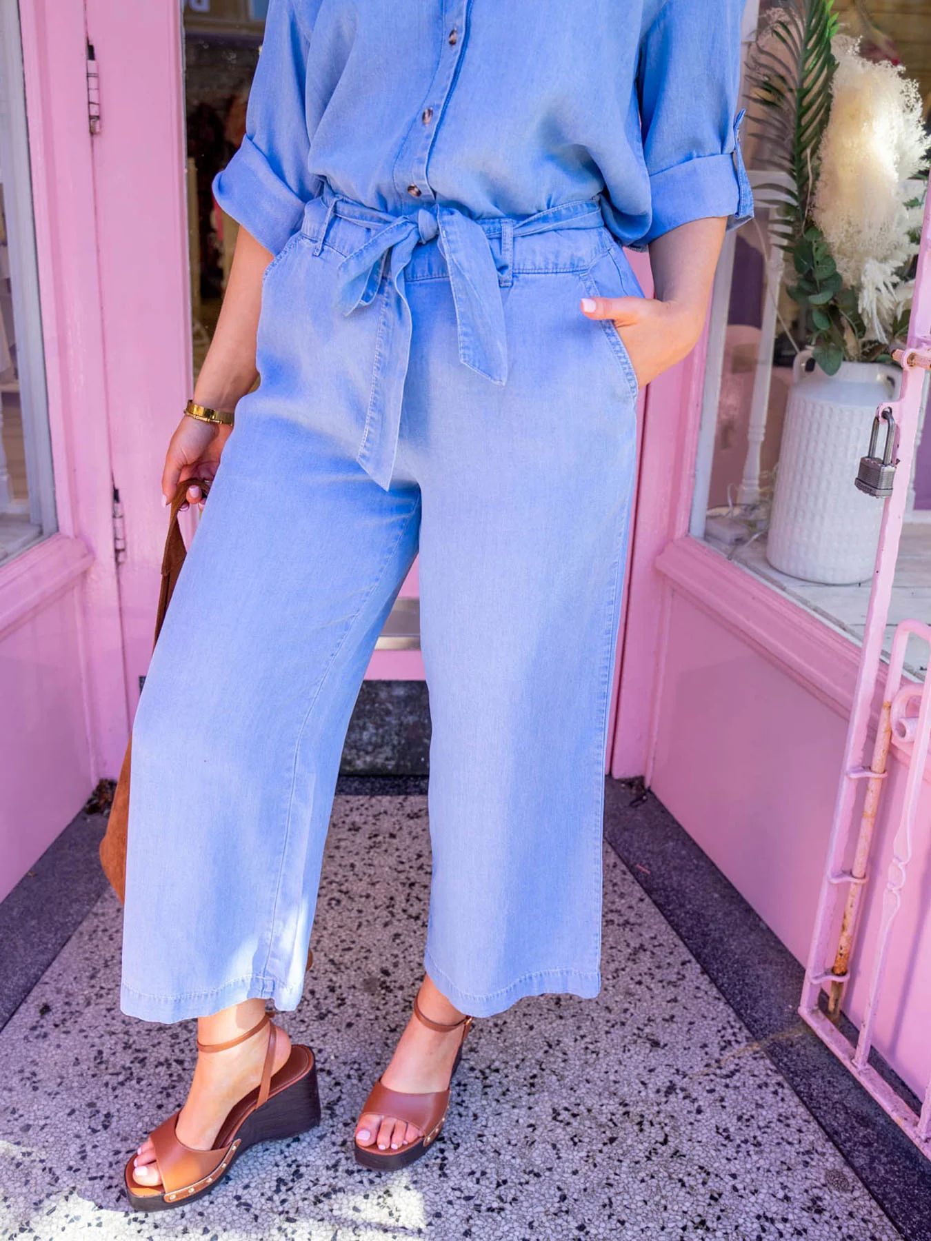 Kosmo Cropped Wide Leg Trouser - Light Denim - Image 2