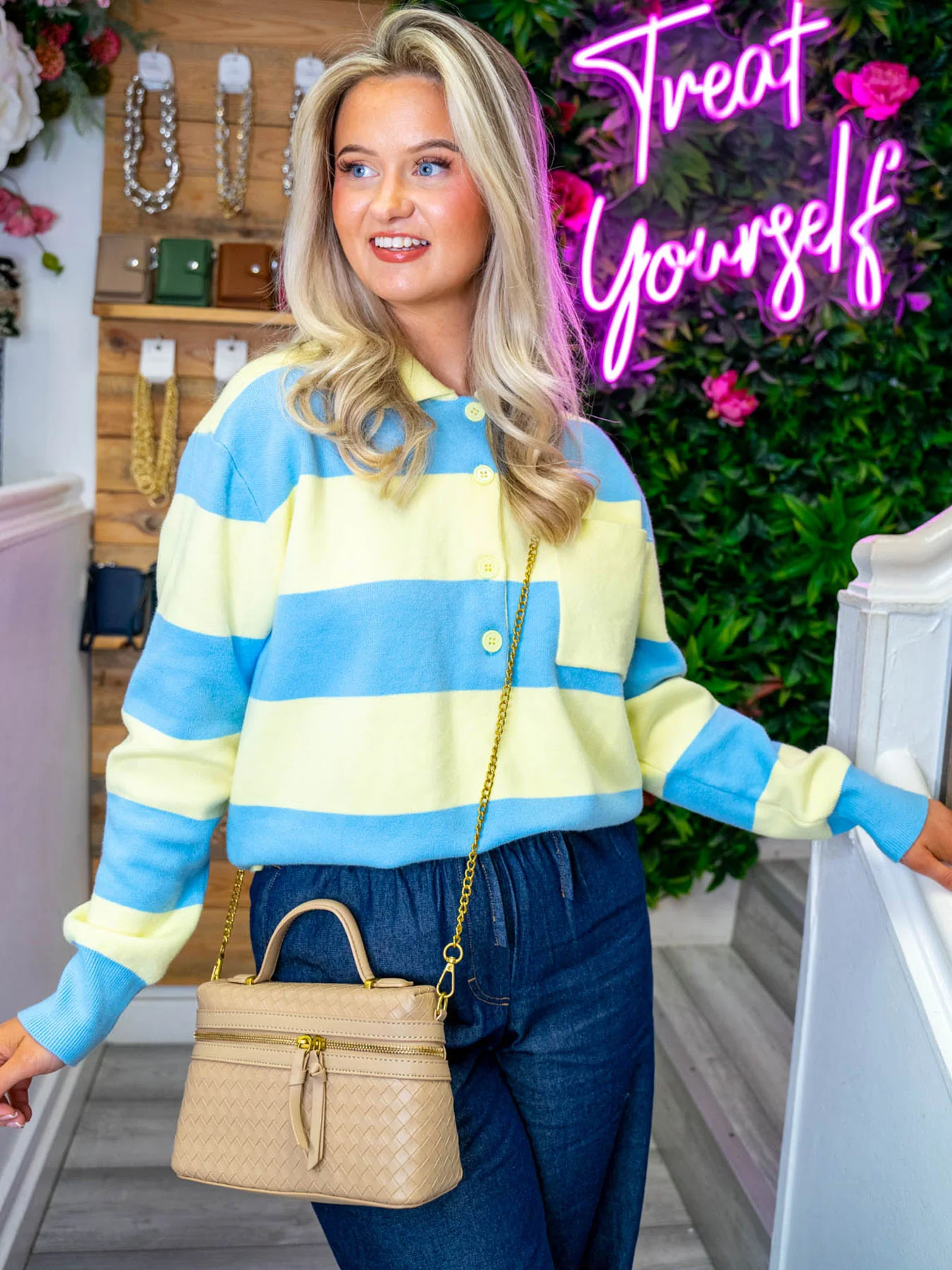 Leigh Striped Polo Knitted Top