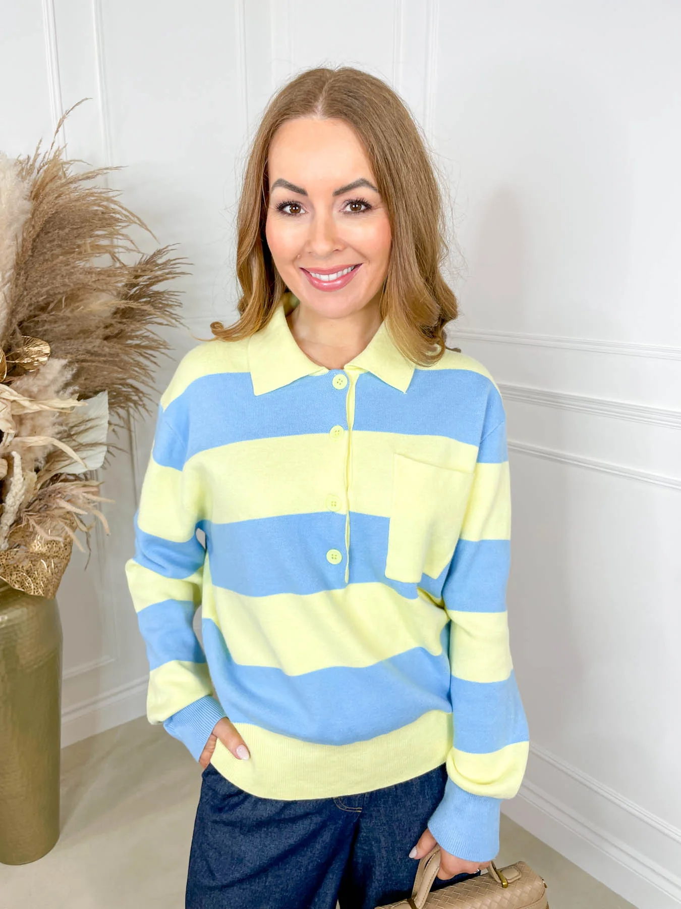 Leigh Striped Polo Knitted Top - Image 2