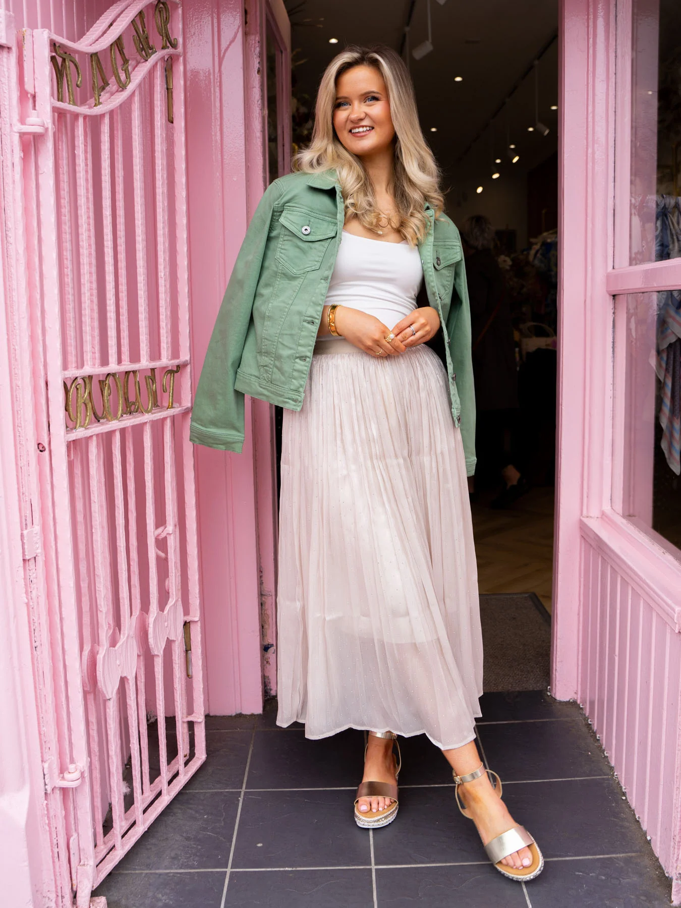 Liberty Diamantè Midi Skirt - Beige