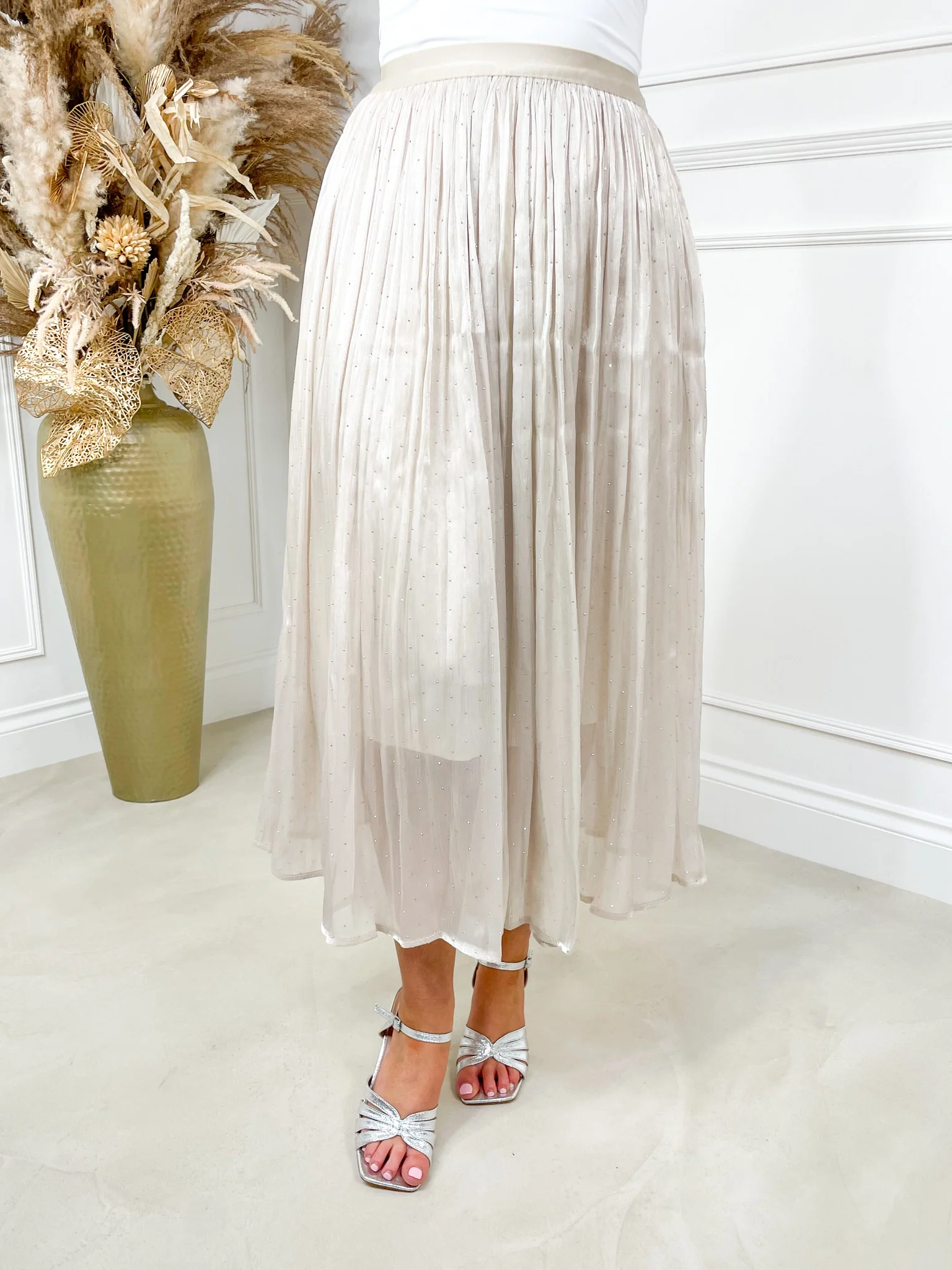 Liberty Diamantè Midi Skirt - Beige - Image 4