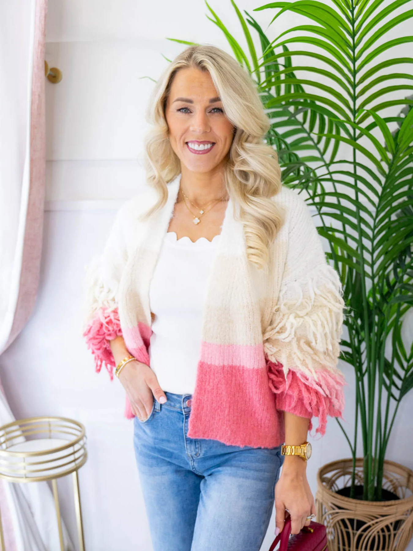 Lily Fringe Cardigan - Pink