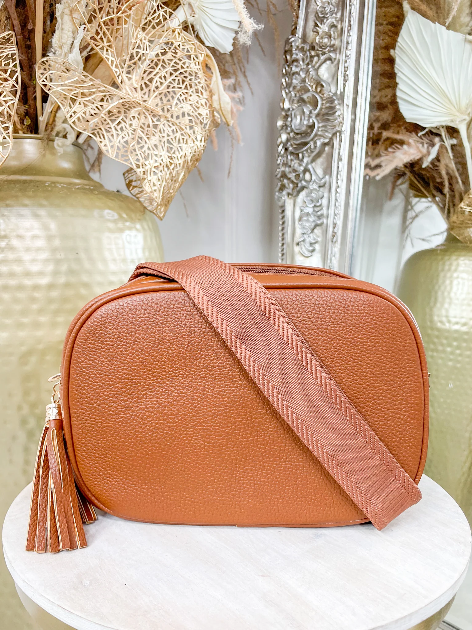 Lucy Double Zip Crossbody Bag - Tan