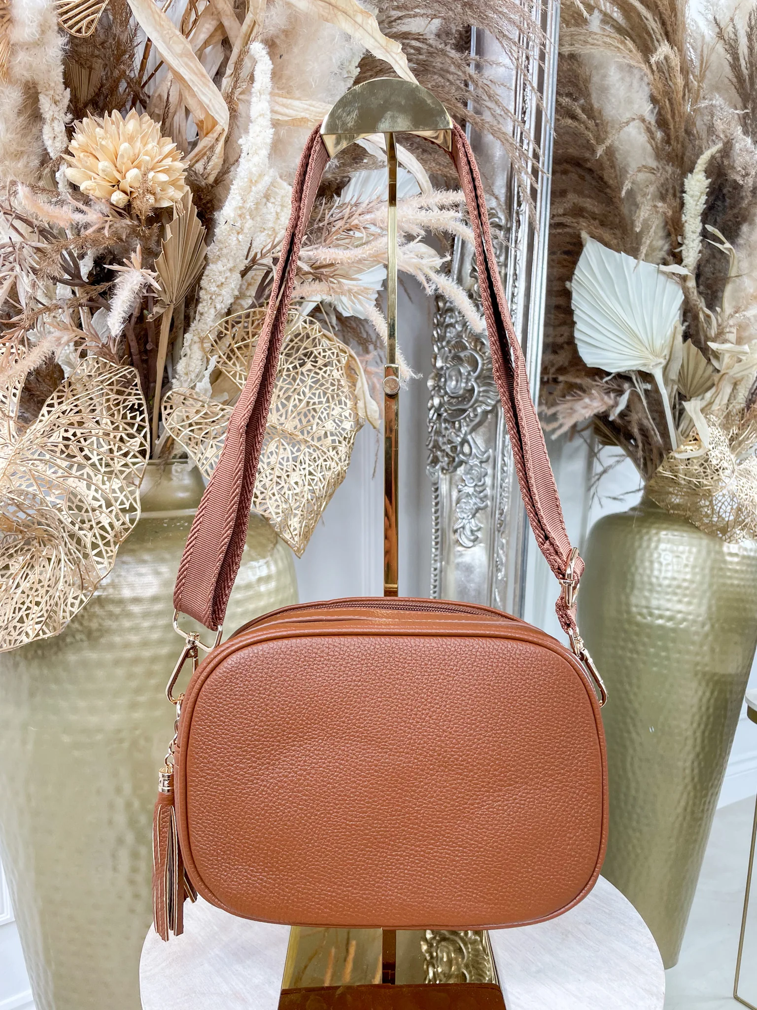 Lucy Double Zip Crossbody Bag - Tan - Image 2