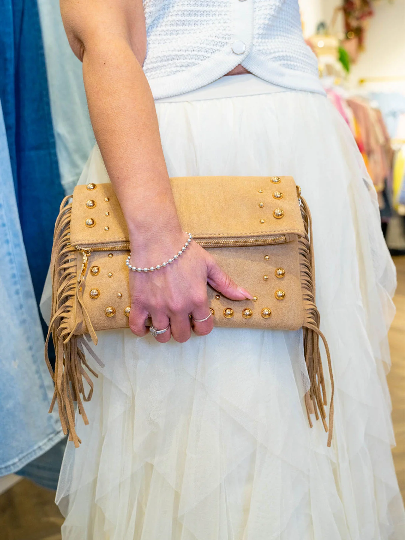 Lux Suede Clutch - Tan - Image 3