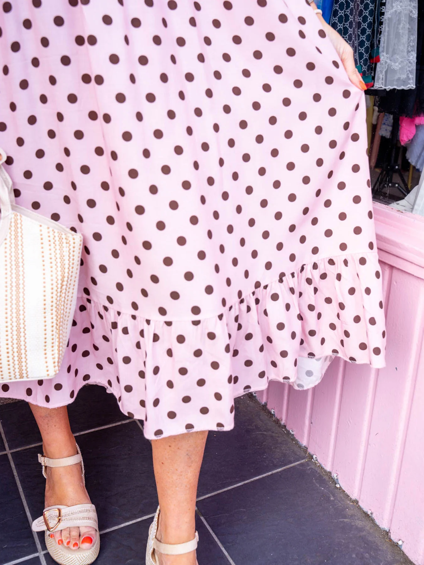 Maisie Polka Dot Shirred Midi Dress - Pink - Image 3