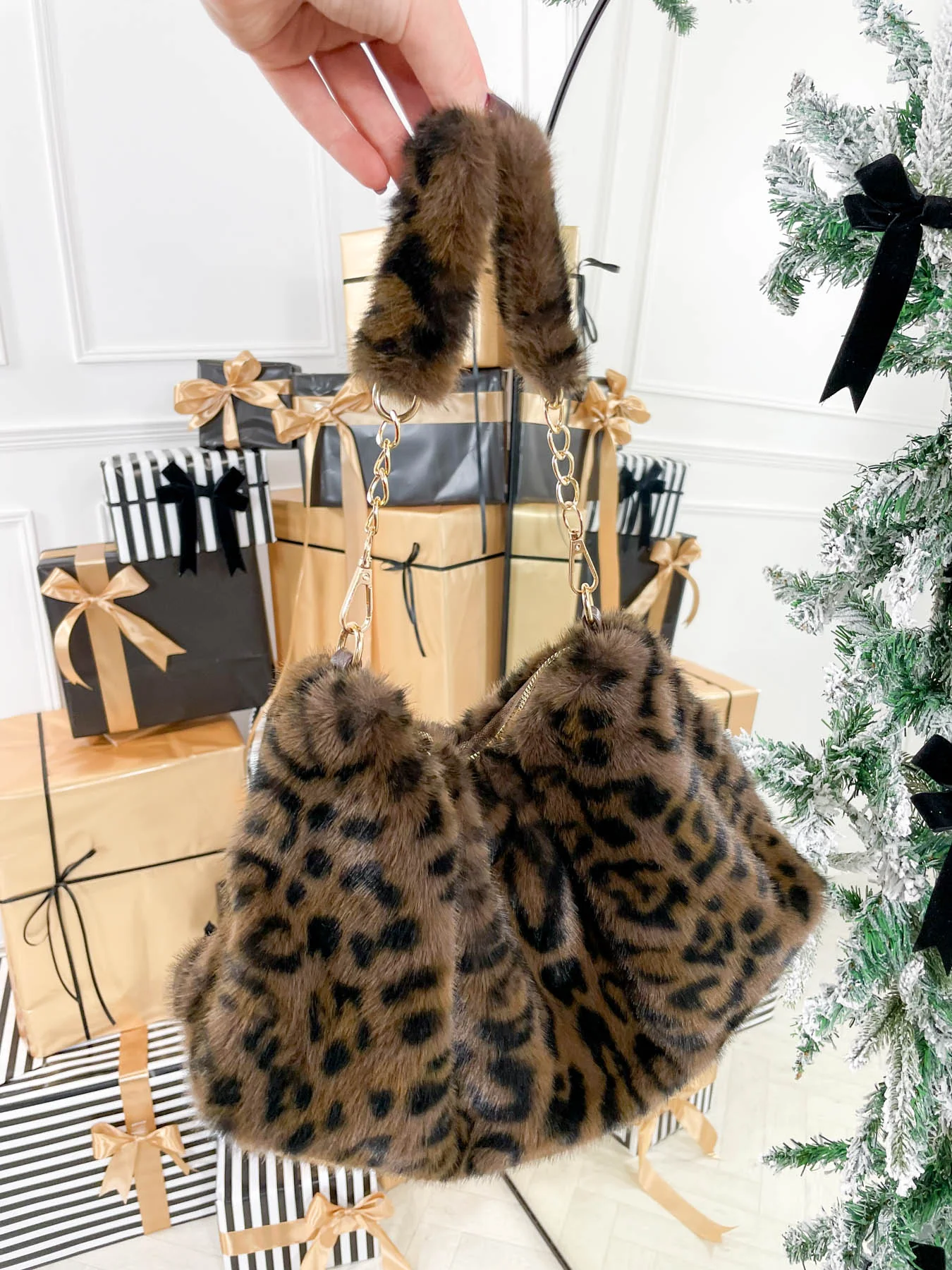 Marina Fur Bag - Leopard Print - Image 2