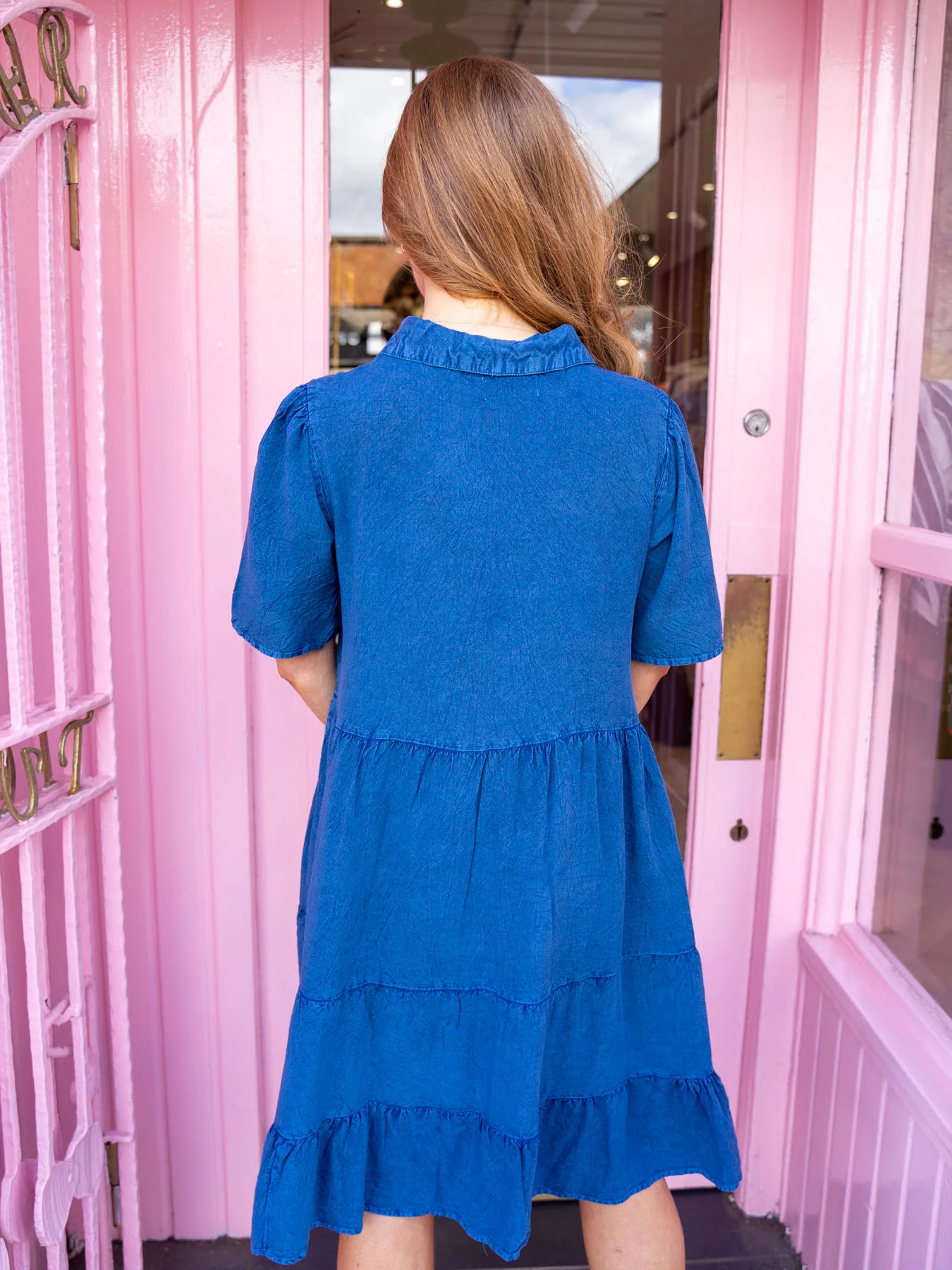 Molly Tiered Shirt Dress- Denim Blue - Image 3