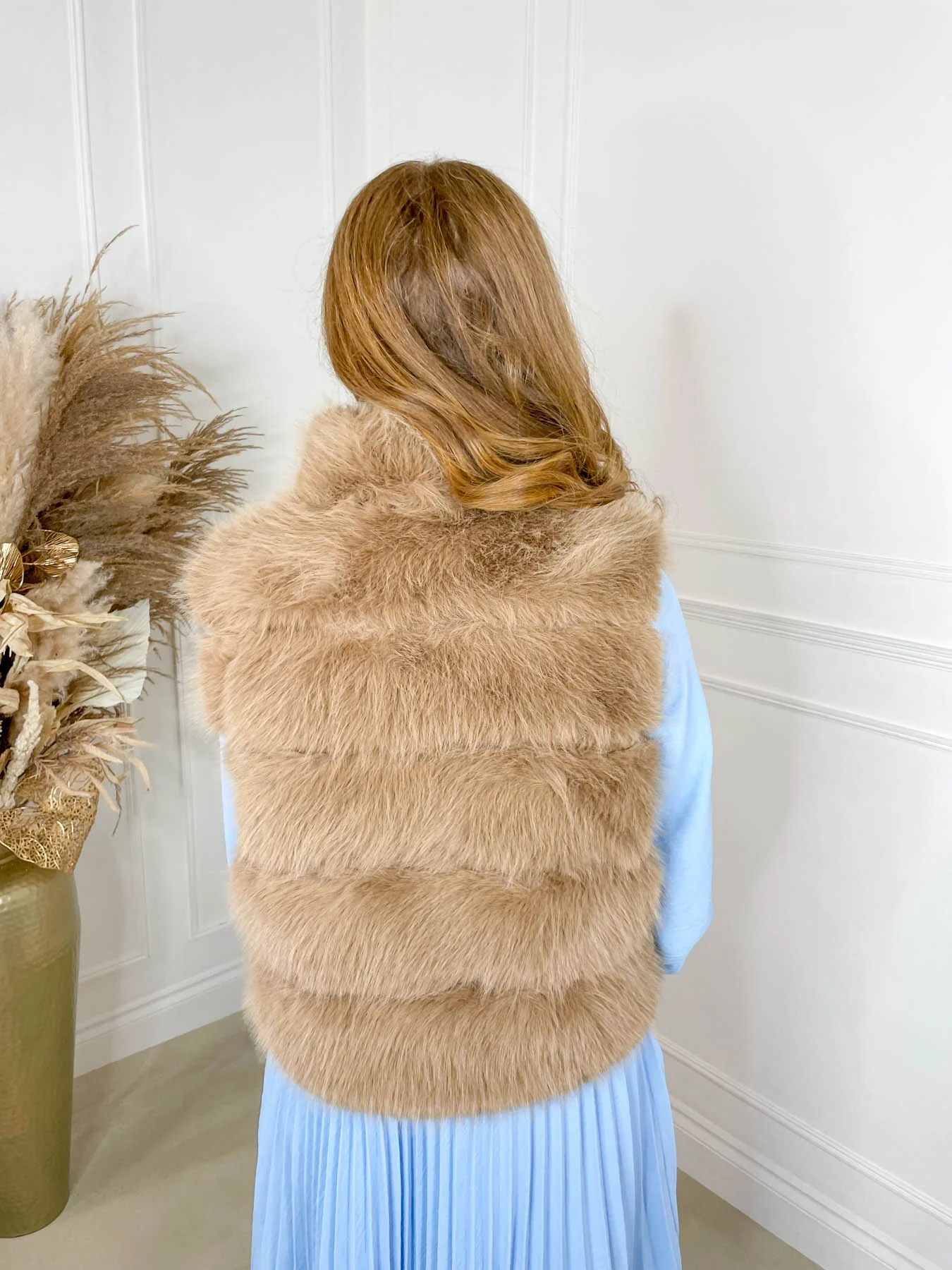 Natalia Fur Gilet - Tan - Image 4