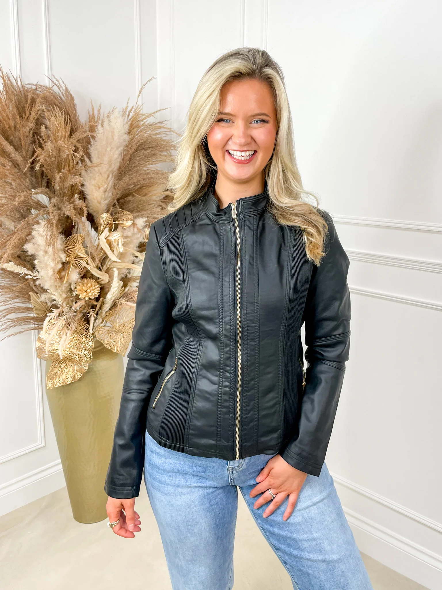 Olivia Leather Biker Jacket - Black - Image 5