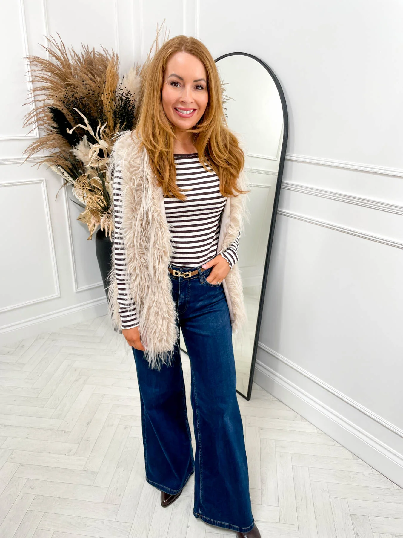 Portia Fur Gilet - Beige - Image 3