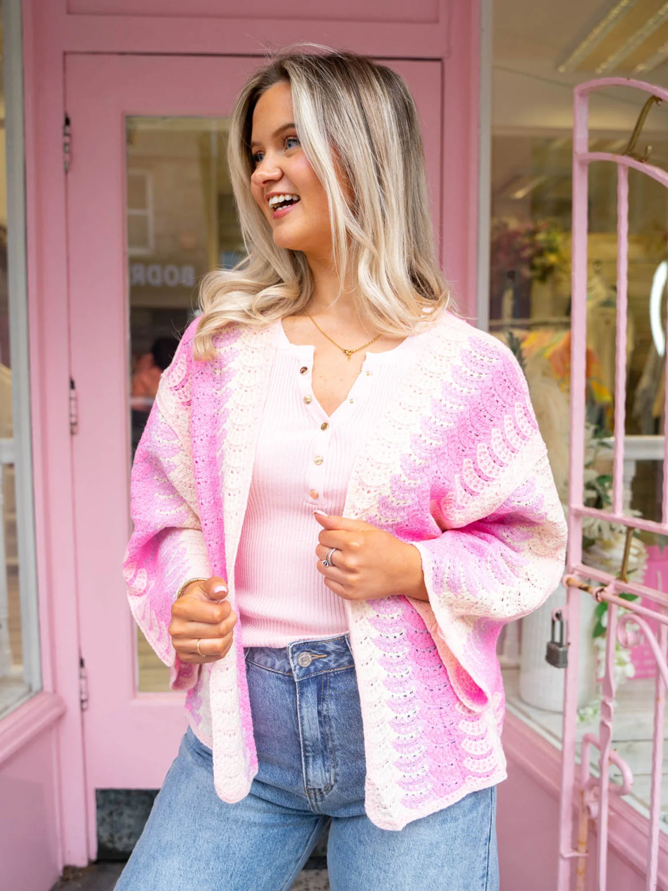Sasha Cardigan - Pink Scallop