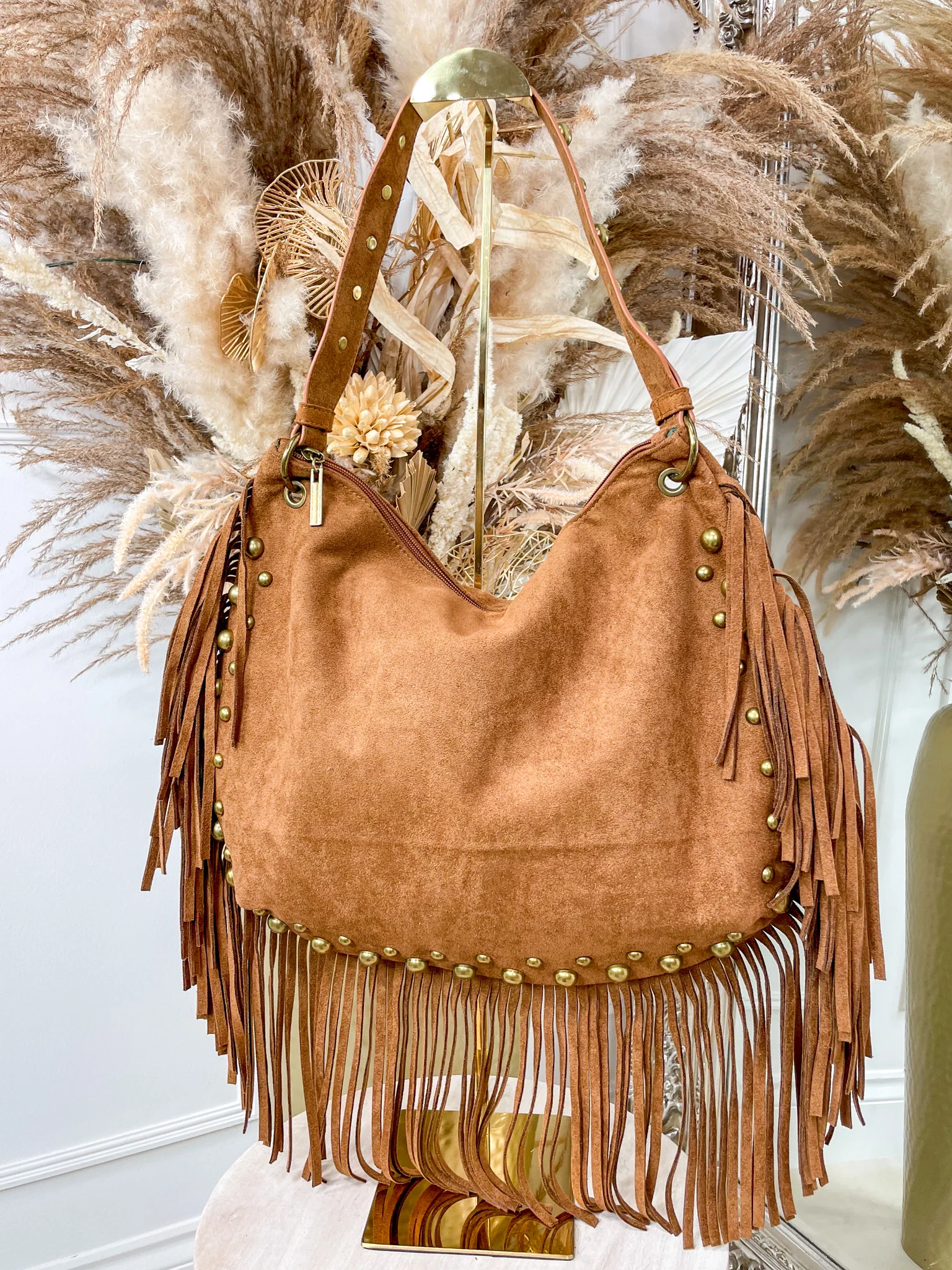 Savi Suedette Fringe Bag - Tan