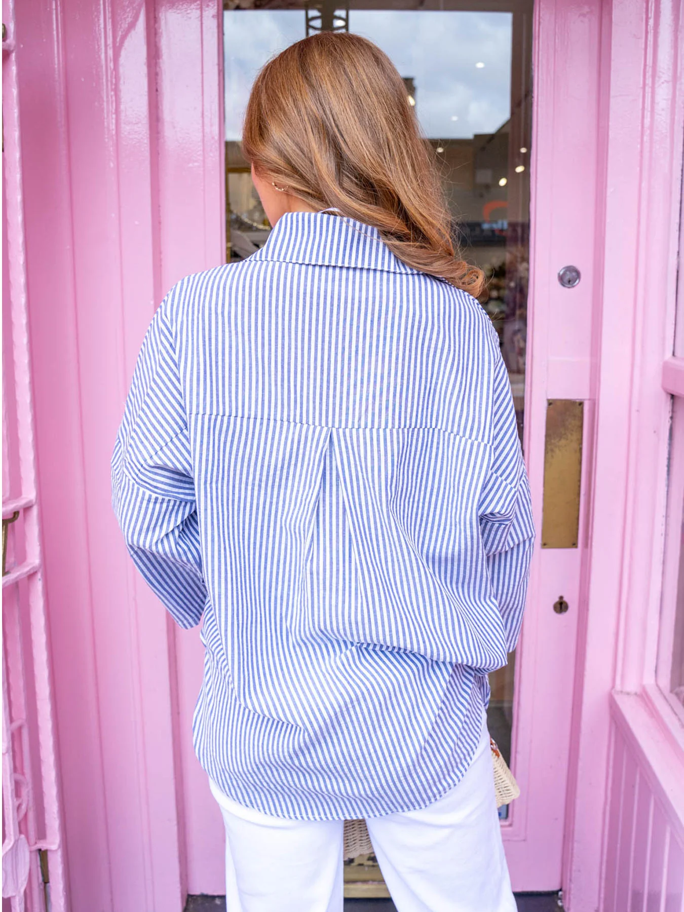 Shelly Seashell Button Shirt - Denim Blue Stripe - Image 5