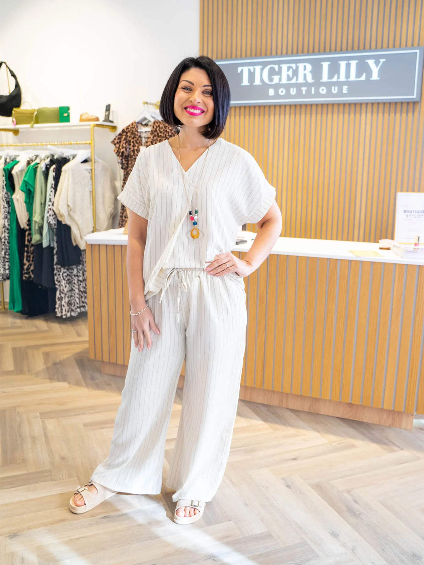 Skye Pinstripe V-Neck Two Piece Set