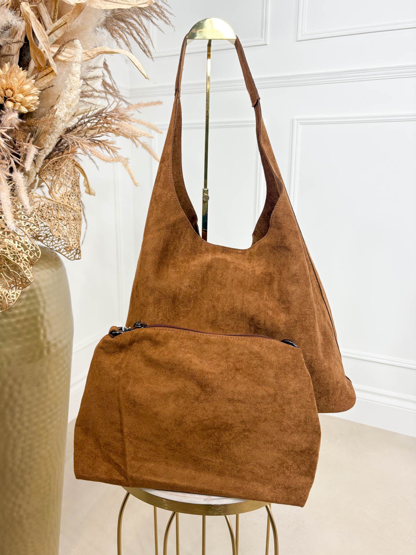 Soho Suedette Shoulder Bag - Tan - Image 2