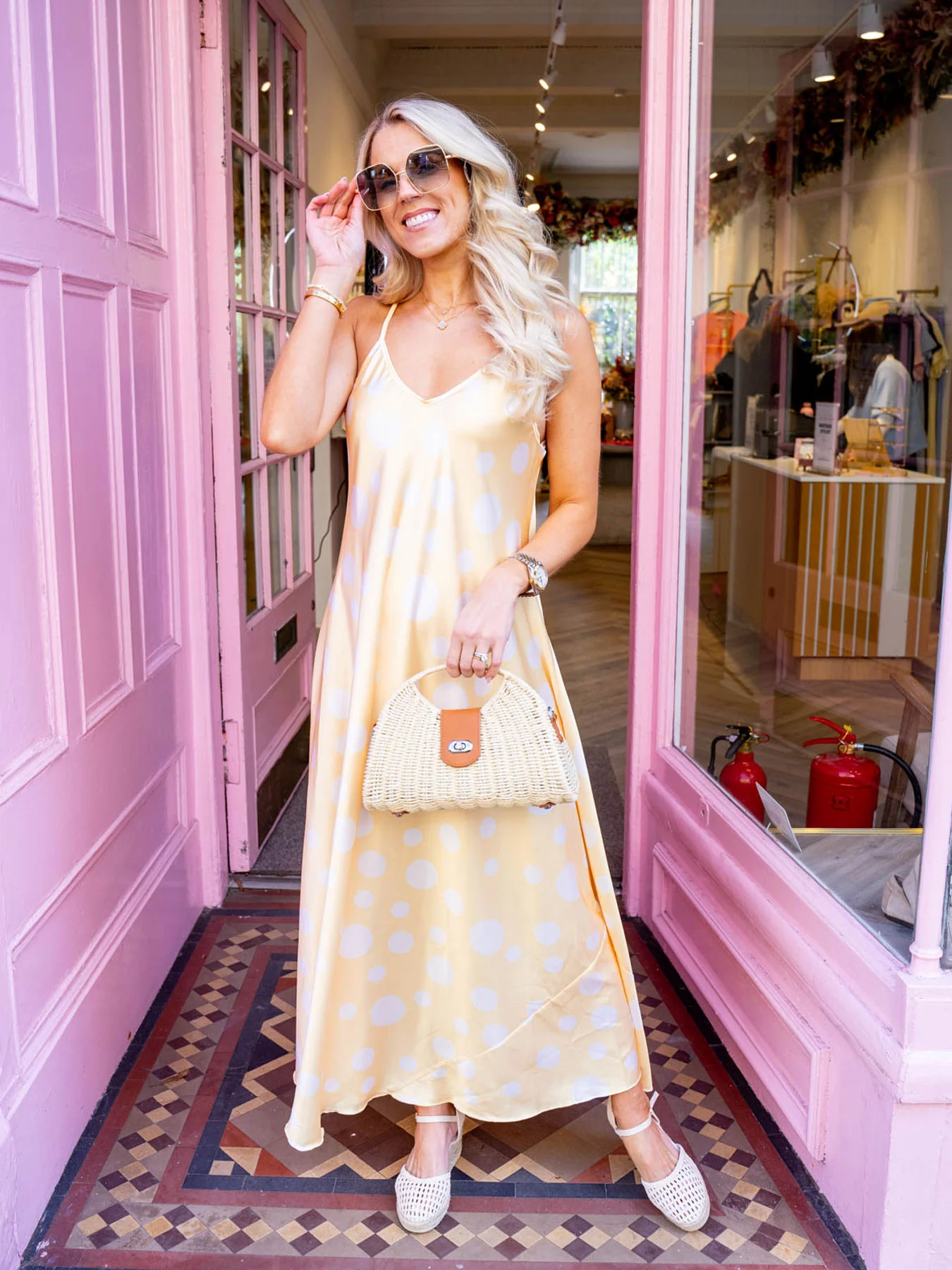 Suzie Midi Polka Dot Dress - Yellow
