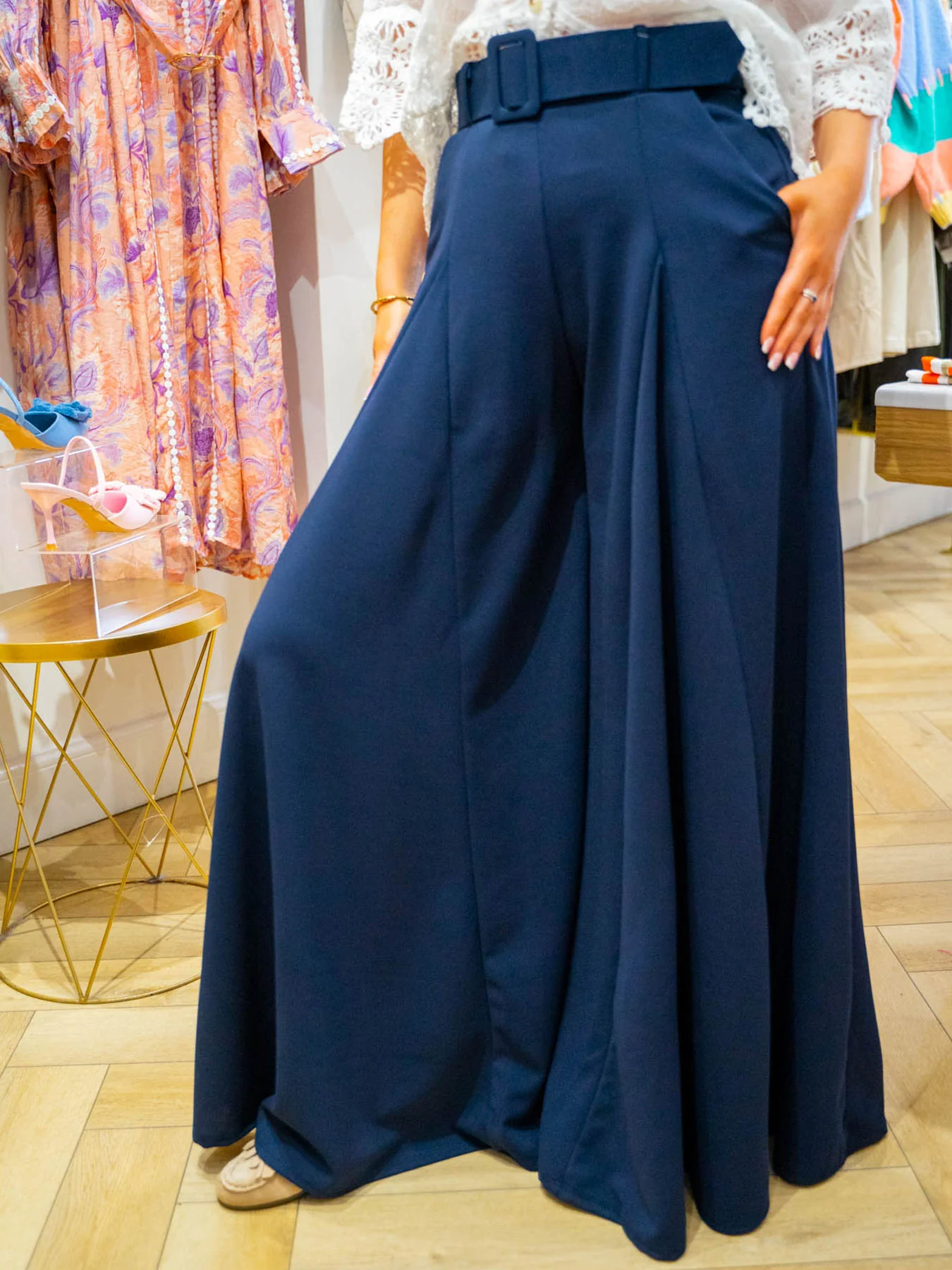 Tamara Belted Palazzo Trouser - Navy