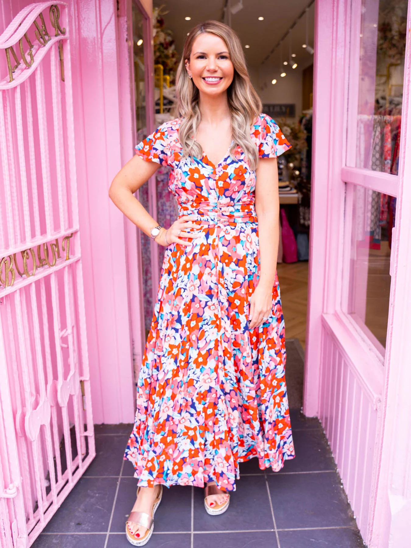 Tiara Midi Dress - Red Floral