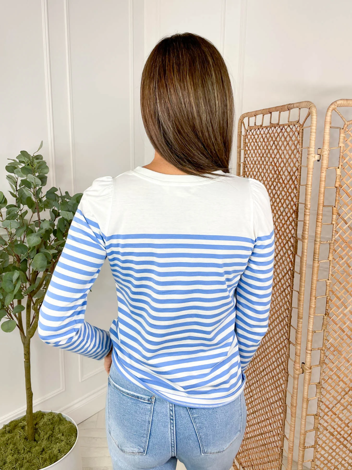 Umah Jersey Top Off-White French Blue Stripe - Image 5
