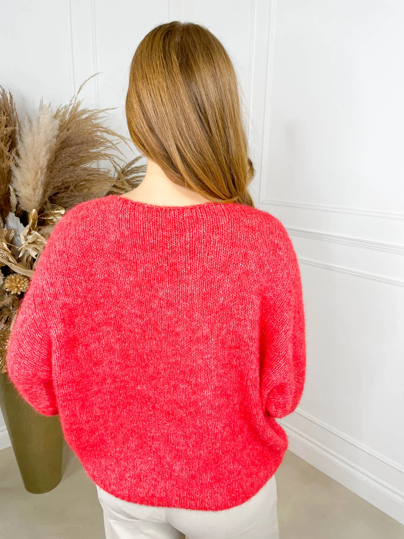 Willow V Neck Knit - Coral - Image 5